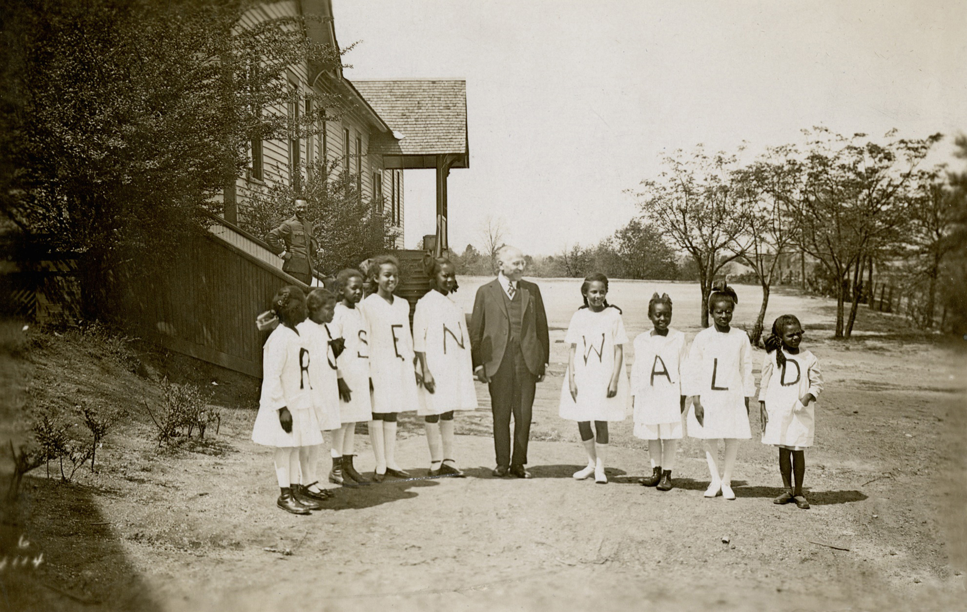 Julius Rosenwald with students from a Rosenwald school. 