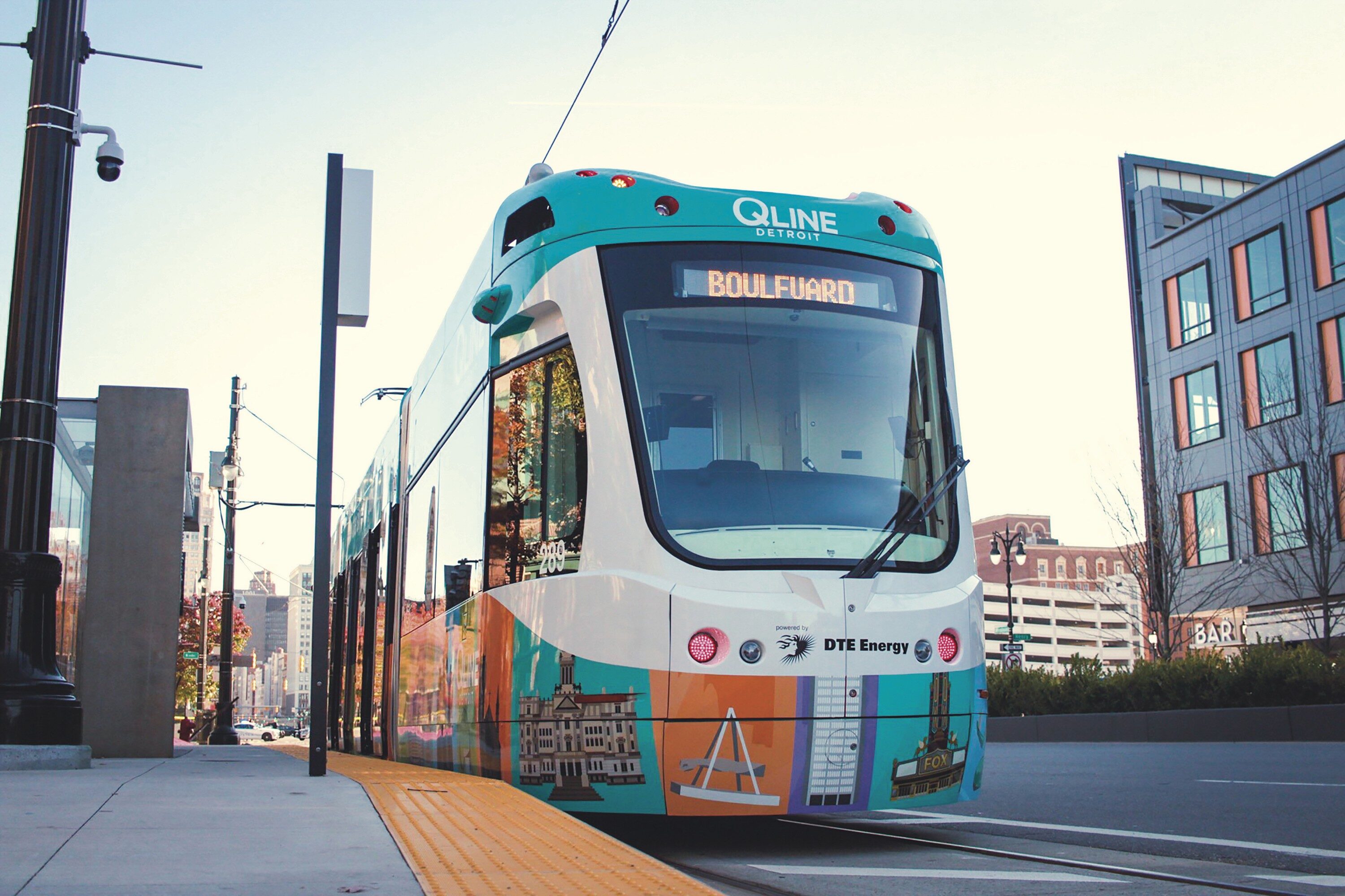 QLine train in Detroit, Michigan. (Photo by Marhsall Skeeters)