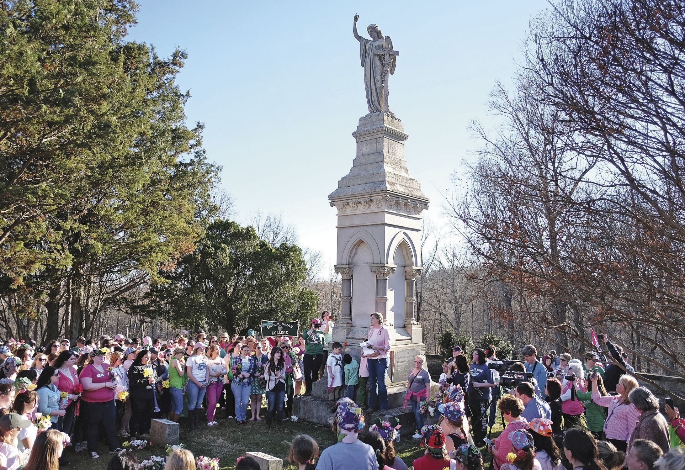 Sweet Briar alumnae rally at the cemetery where the college’s founder and her family are buried.