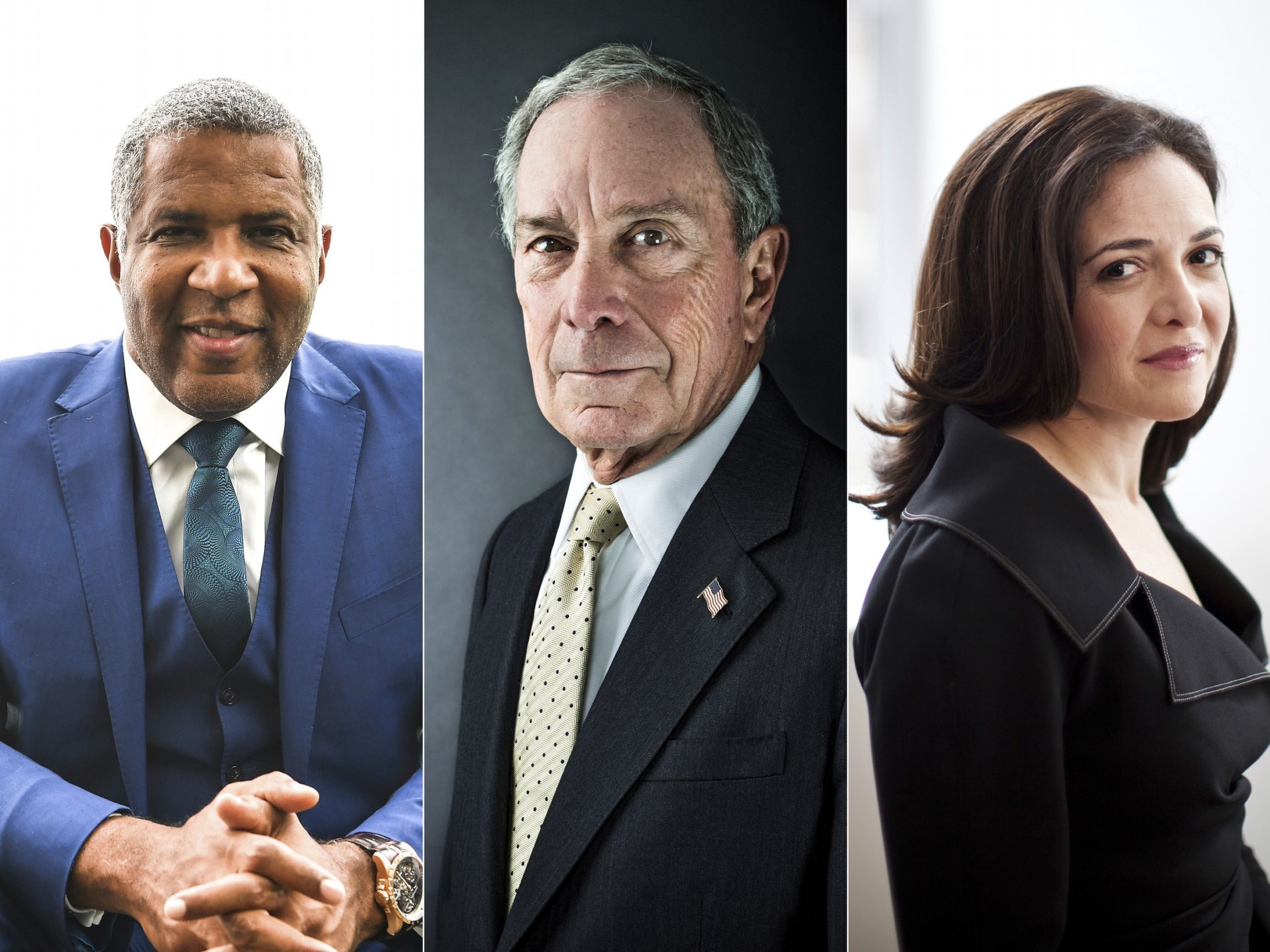 FACES OF GIVING: Financier Robert Smith (left) and Facebook executive Sheryl Sandberg make their first appearances this year on <em>The Chronicle'</em>s annual list of America's biggest donors. Philanthropy 50 perennial Michael Bloomberg ranks No. 2.