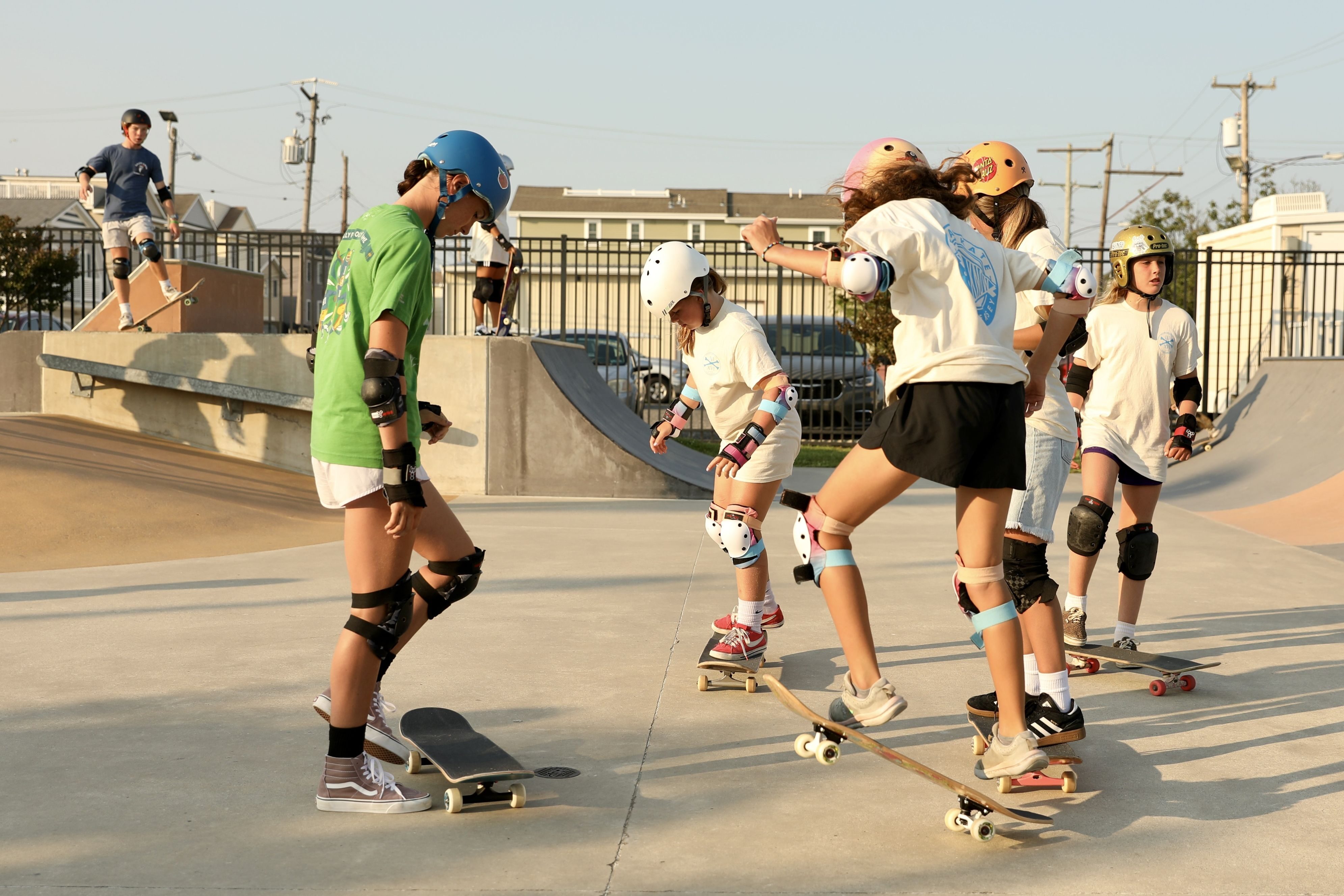 Children skate at a camp hosted by Fellowship of Christian Athletes on July 16, 2024.