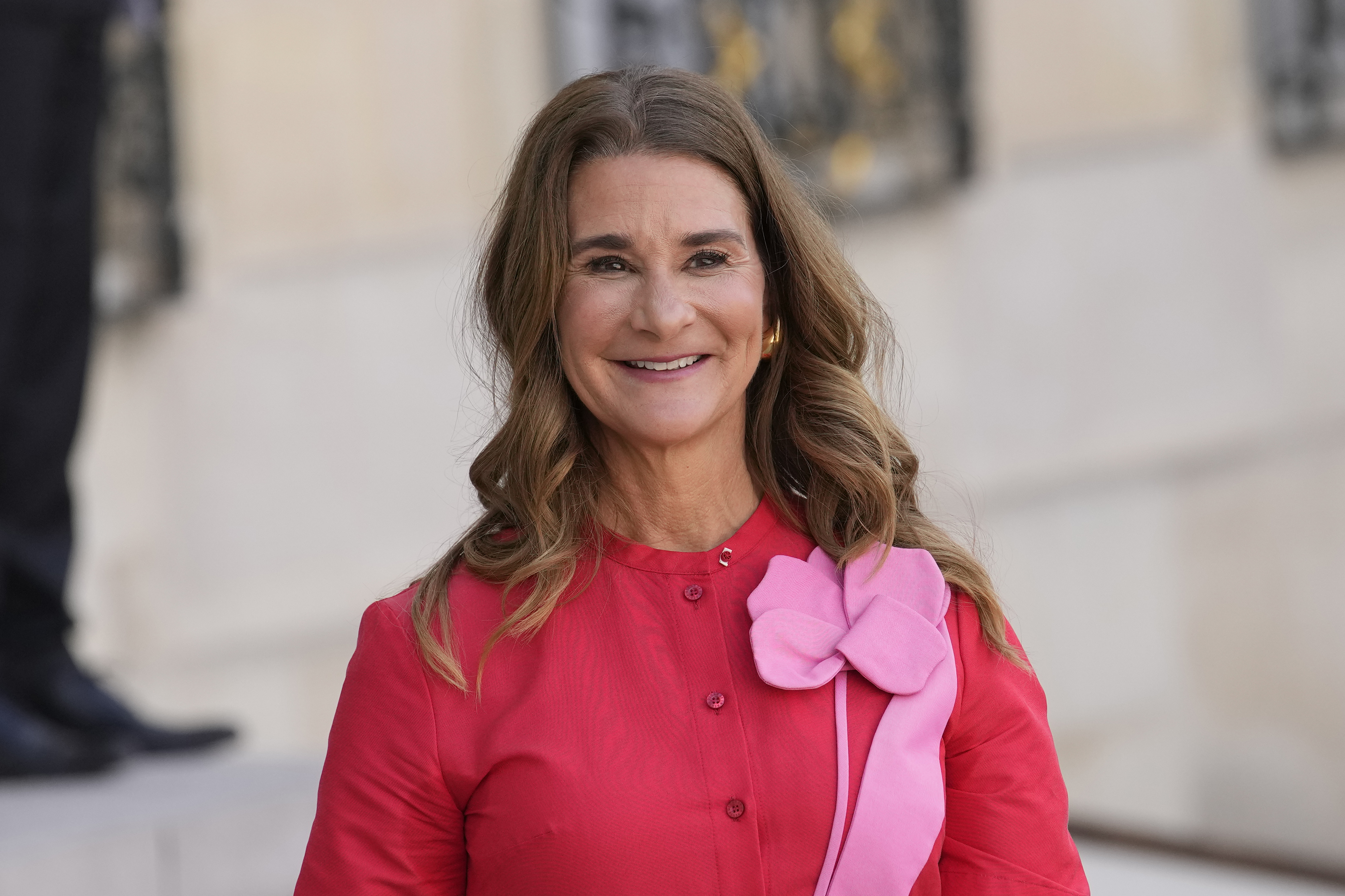 FILE - Co-chair of the Bill &amp; Melinda Gates Foundation Melinda French Gates smiles as she leaves the Elysee Palace, June 23, 2023, in Paris. Melinda French Gates will step down as co-chair of the Bill &amp; Melinda Gates Foundation, the nonprofit shone of the largest philanthropic foundations in the world that she helped her ex-husband Bill Gates found more than 20 years ago. (AP Photo/Christophe Ena, File)