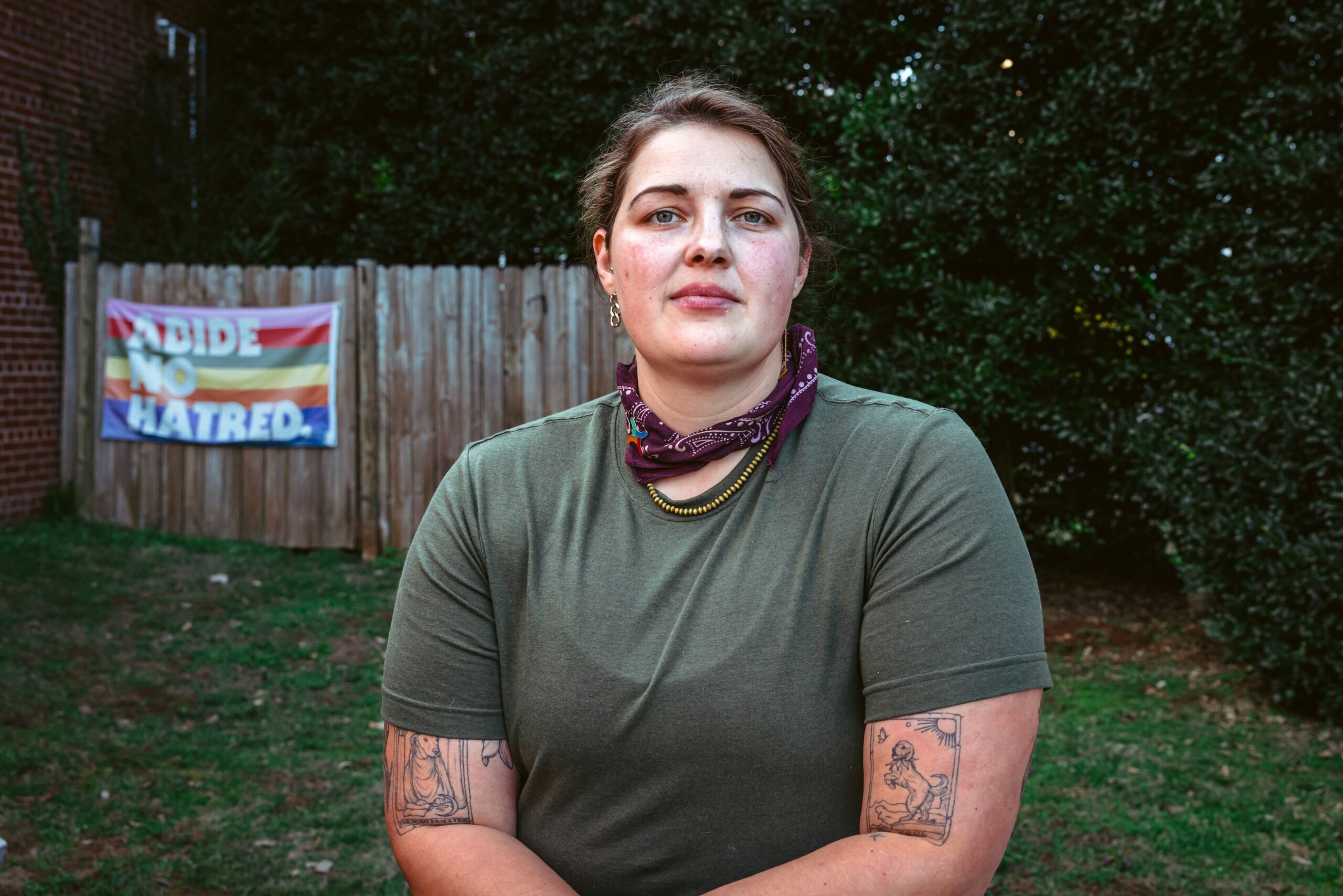 WILKESBORO, NC - MARCH 4: L.B. Prevette poses for a portrait near the outdoor bar at Merle’s, a cocktail lounge she co-owns in downtown Wilkesboro, NC on March 4, 2024.   (Logan Cyrus for The Chronicle)
