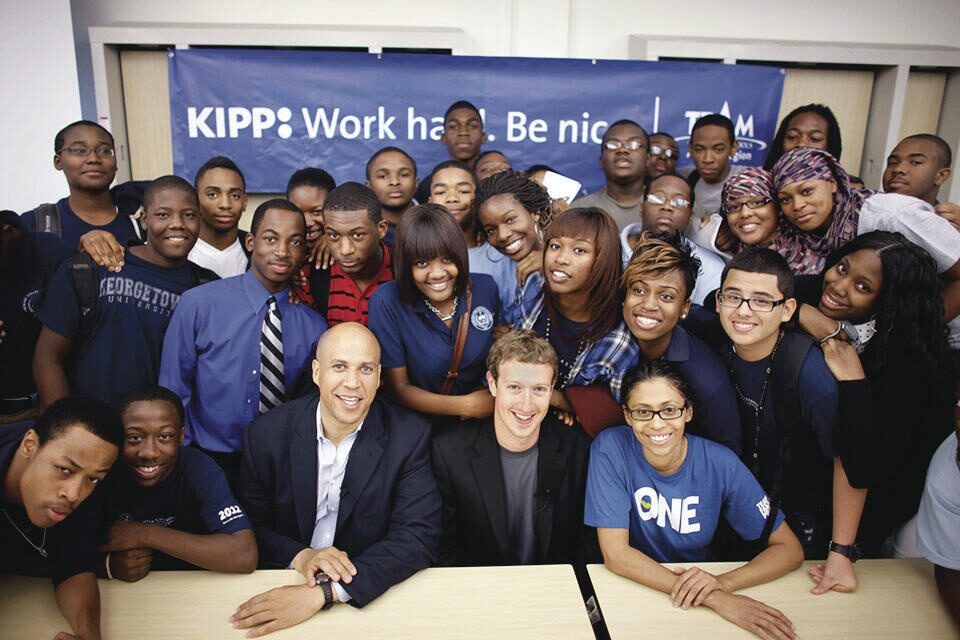 HIGH HOPES: After announcing his $100 million gift to the Newark, N.J., public schools, Mark
Zuckerberg paid a visit in 2010
with then-mayor
Cory Booker.