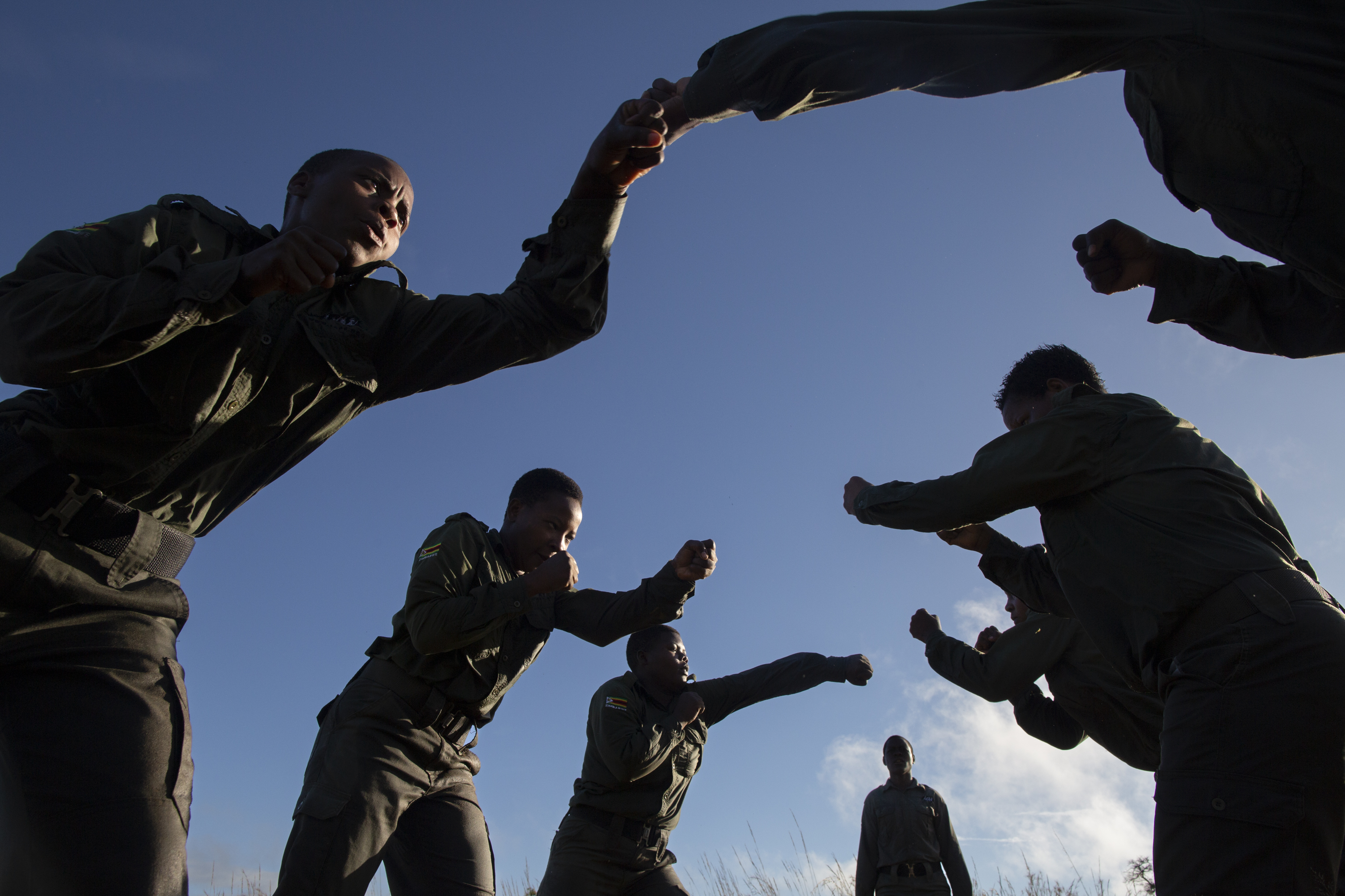 Akashinga rangers practice unarmed combat training at Phundundu Wildlife Park. Davina Jogi.