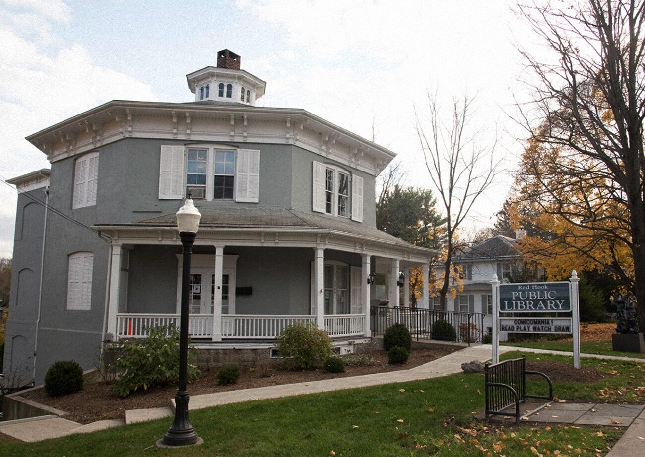 The exterior of the Red Hook Public Library in Red Hook, New York.  