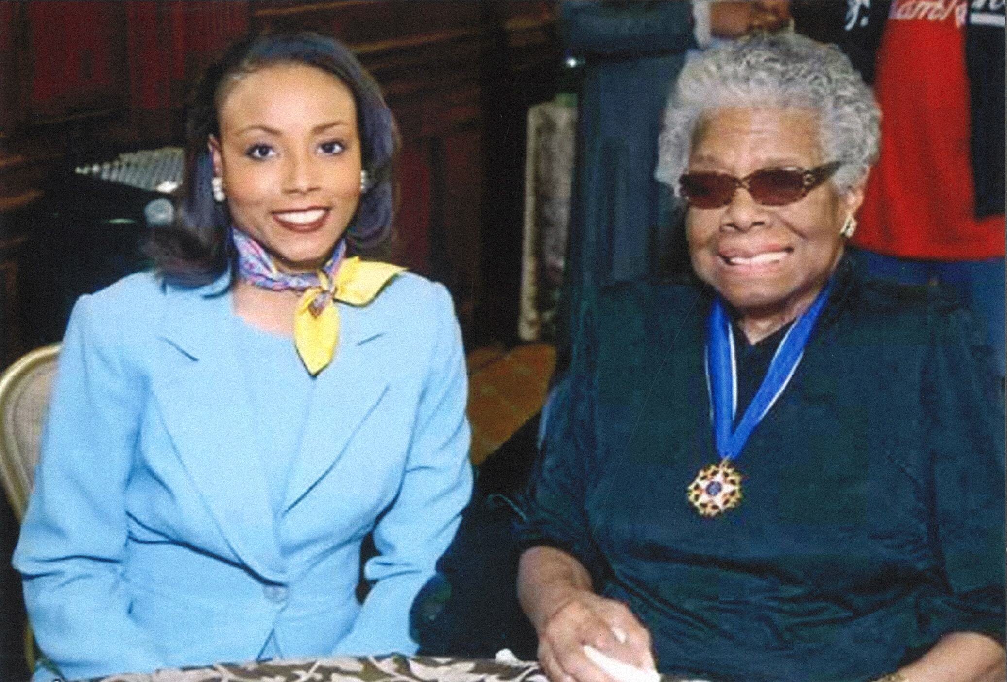 Tycely Williams with her former college professor Maya Angelou after the poet, writer and civil-rights activist received the Presidential Medal of Freedom in 2010.