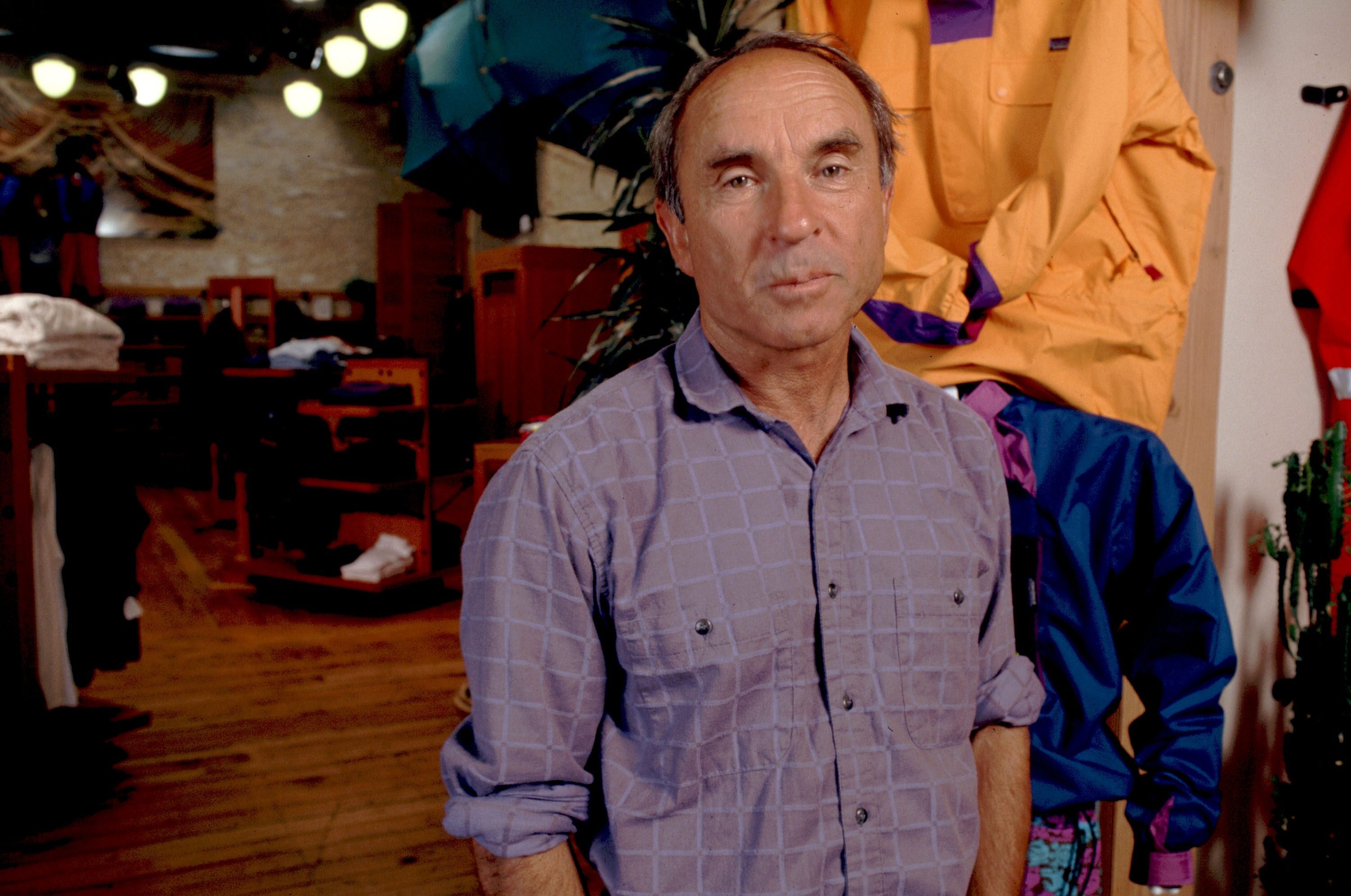 Patagonia store owner Yvon Chouinard poses in his shop November 21, 1993 in California.