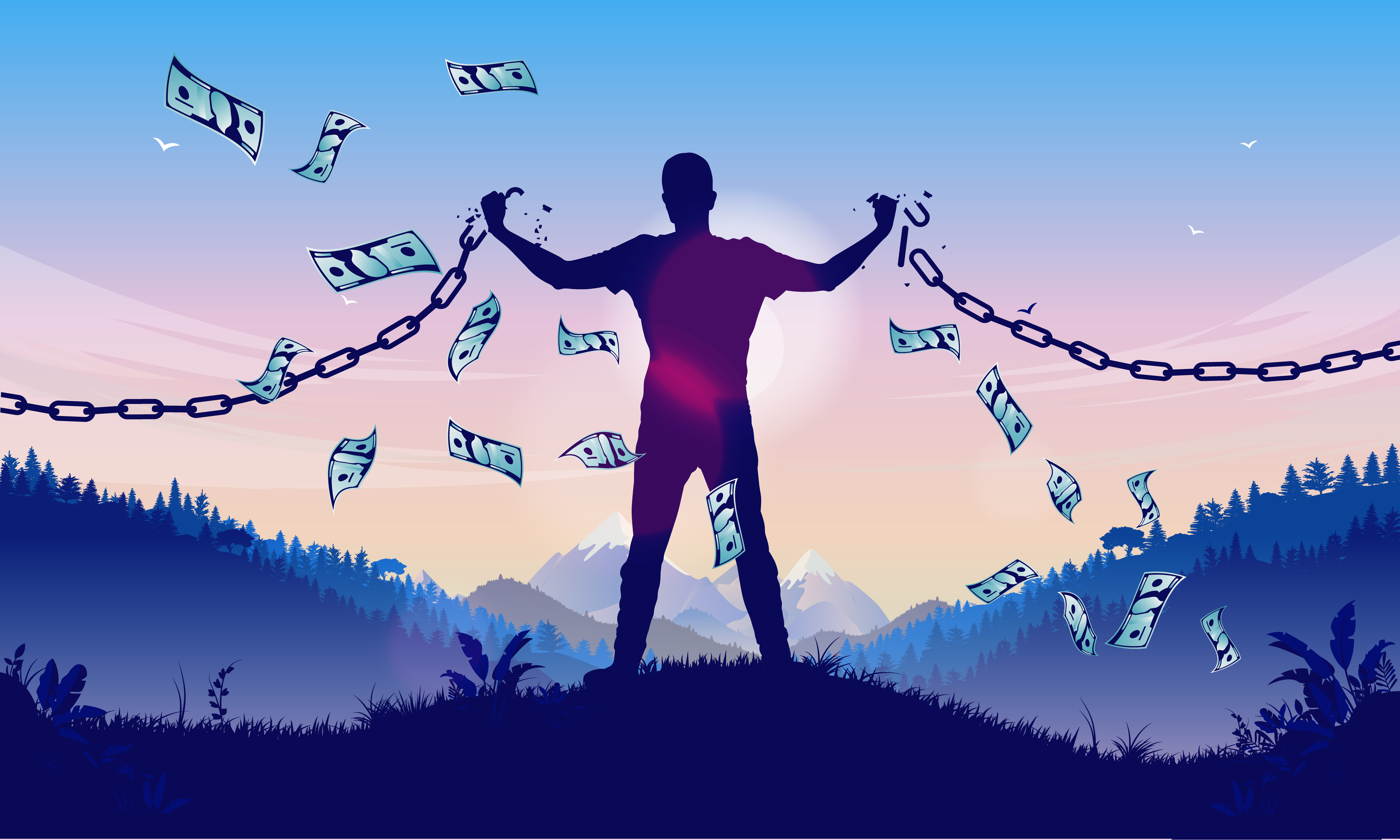Male person breaking chains and achieving money freedom. (Getty Images)