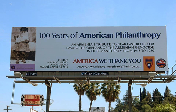 Billboards commemorating American philanthropy during the Armenian Genocide were put up in Los Angeles in March.  