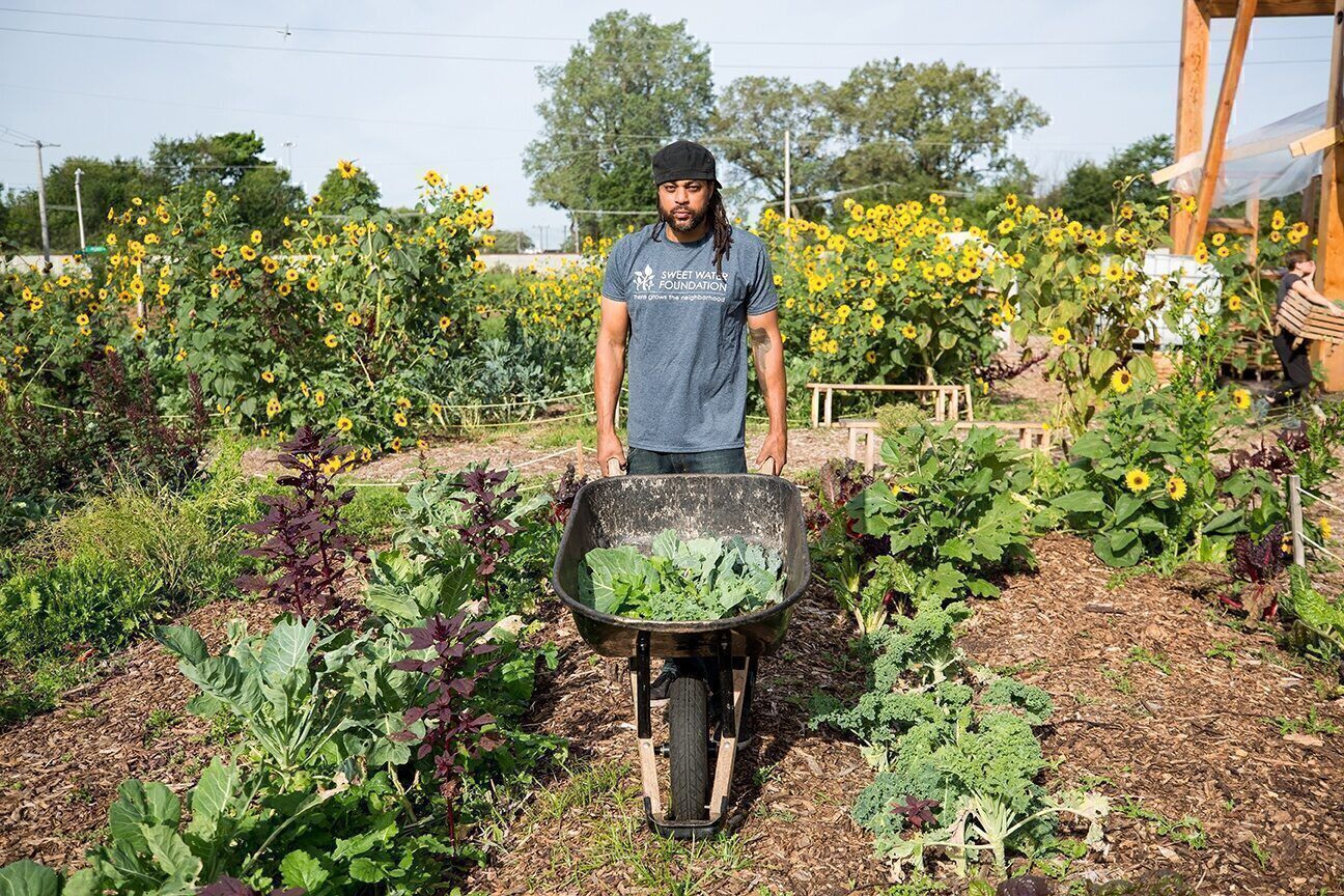 The Sweet Water Foundation, led by Emmanuel Pratt, has created a two-acre urban farm in a long-neglected section of Chicago’s South Side. “It’s an active re-rooting of the neighborhood,” Pratt says.