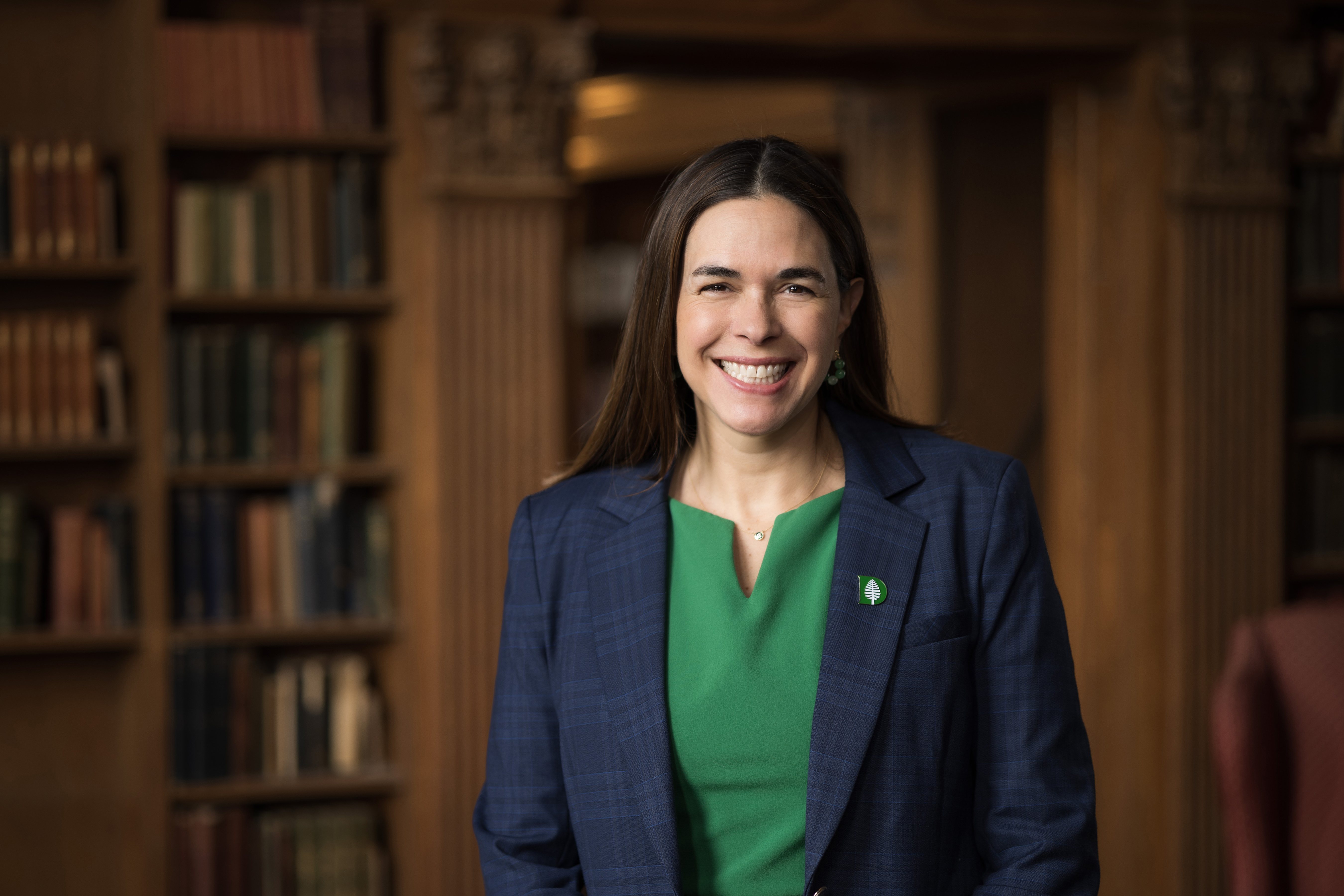 Dartmouth College President Sian Beilock photographed in the Tower Room of Baker Library in Hanover, NH, on Wednesday, May 24, 2023.