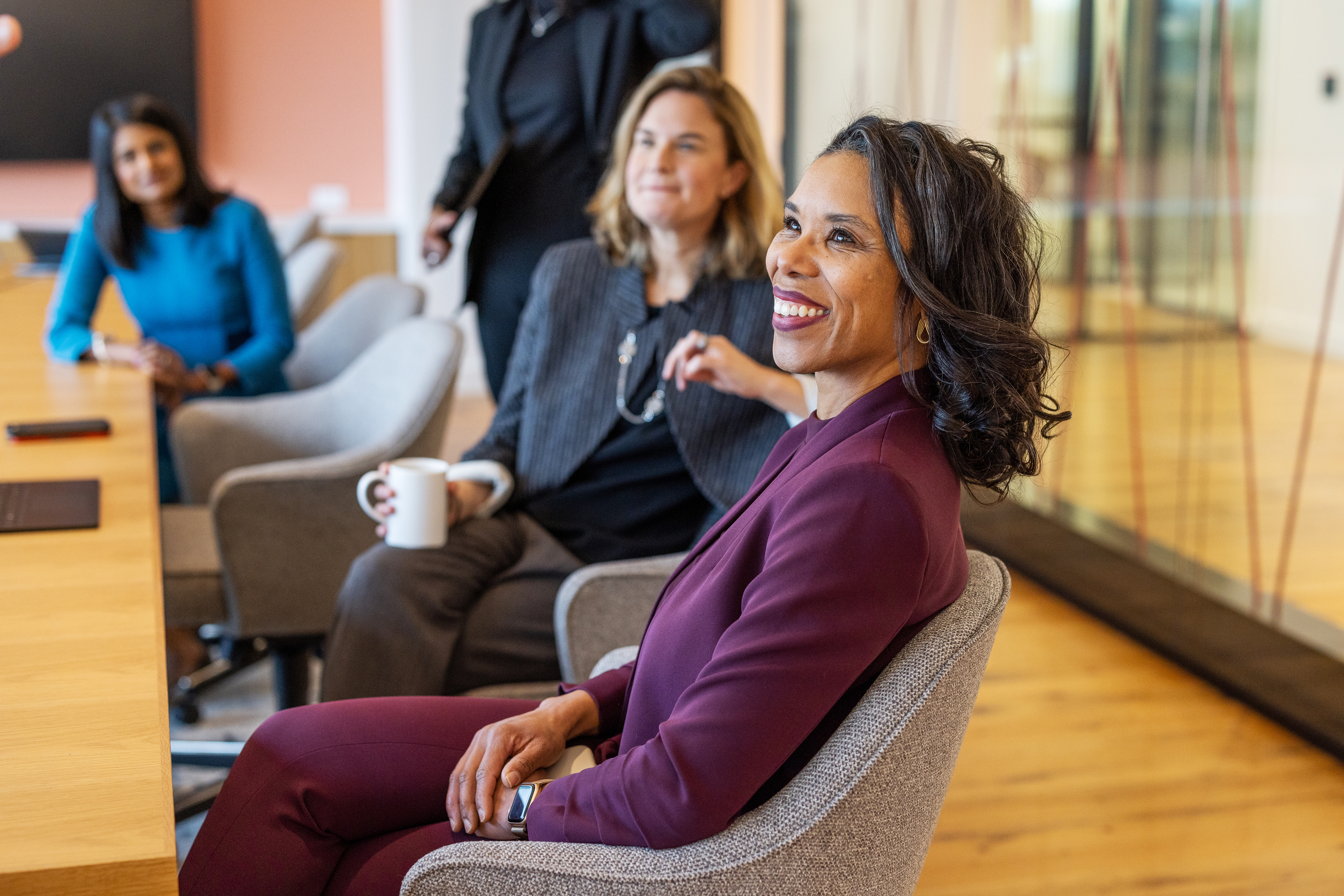 Nicole Bates (right) attends the Pivotal Ventures Program Leadership Team [PLT] Retreat, at the Pivotal Ventures office in Kirkland, Washington, on January 31, 2023.