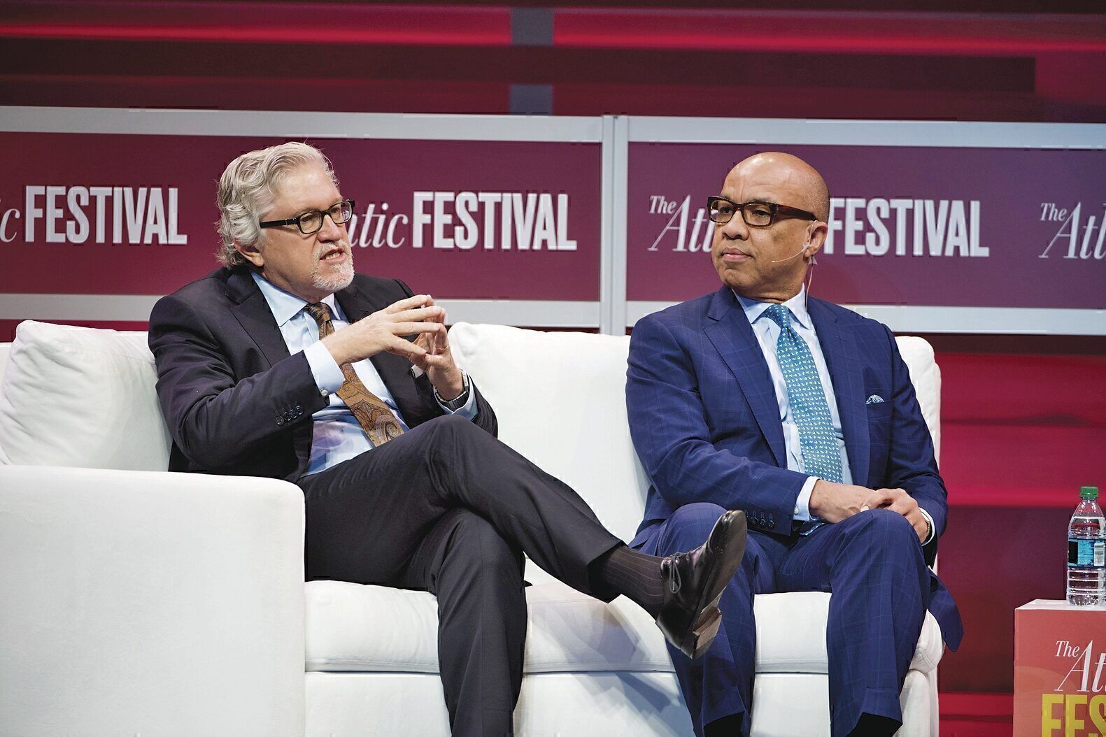 Ford Foundation’s Darren Walker (right) talked about race with Jeff Raikes at the Atlantic Festival conference. Walker says that Raikes and his wife, Tricia, “have a conviction to improve society that is informed by a high level of empathy for others.”