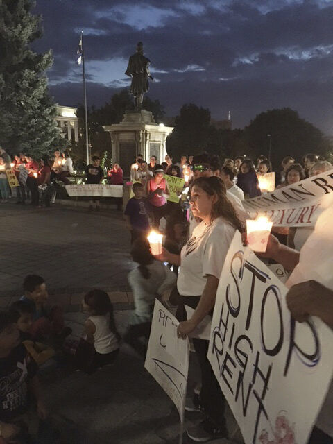 Two nonprofits — United for a New Economy and 9to5 — used to clash over their differences but eventually started working together based on what they had in common: their efforts to help working families. Here both groups take part in an event to share stories of being displaced from their homes.