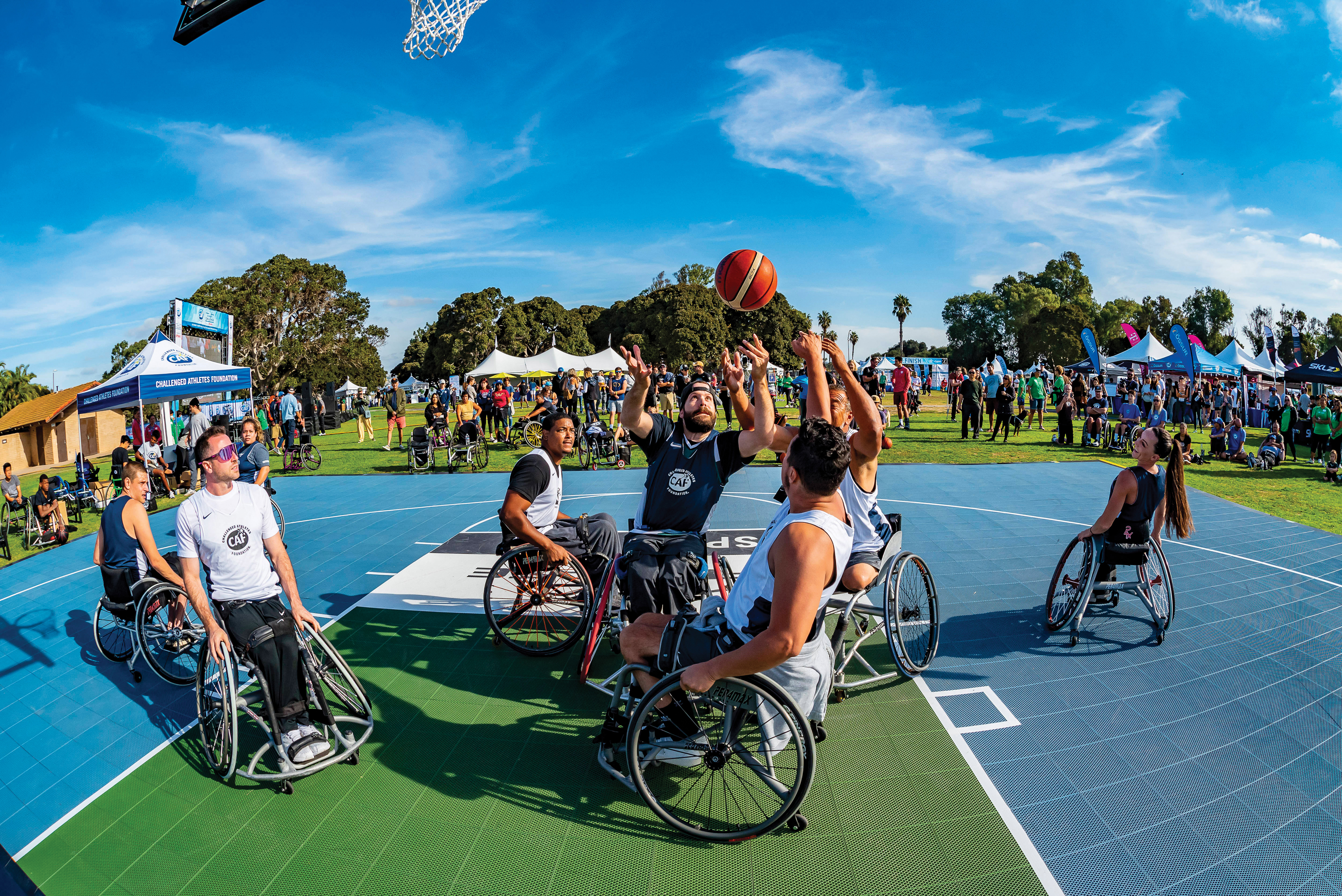 Wheelchair basketball players at the Challenged Athletes Foundation’s  annual San Diego Triathlon Challenge event. October 24, 2021.