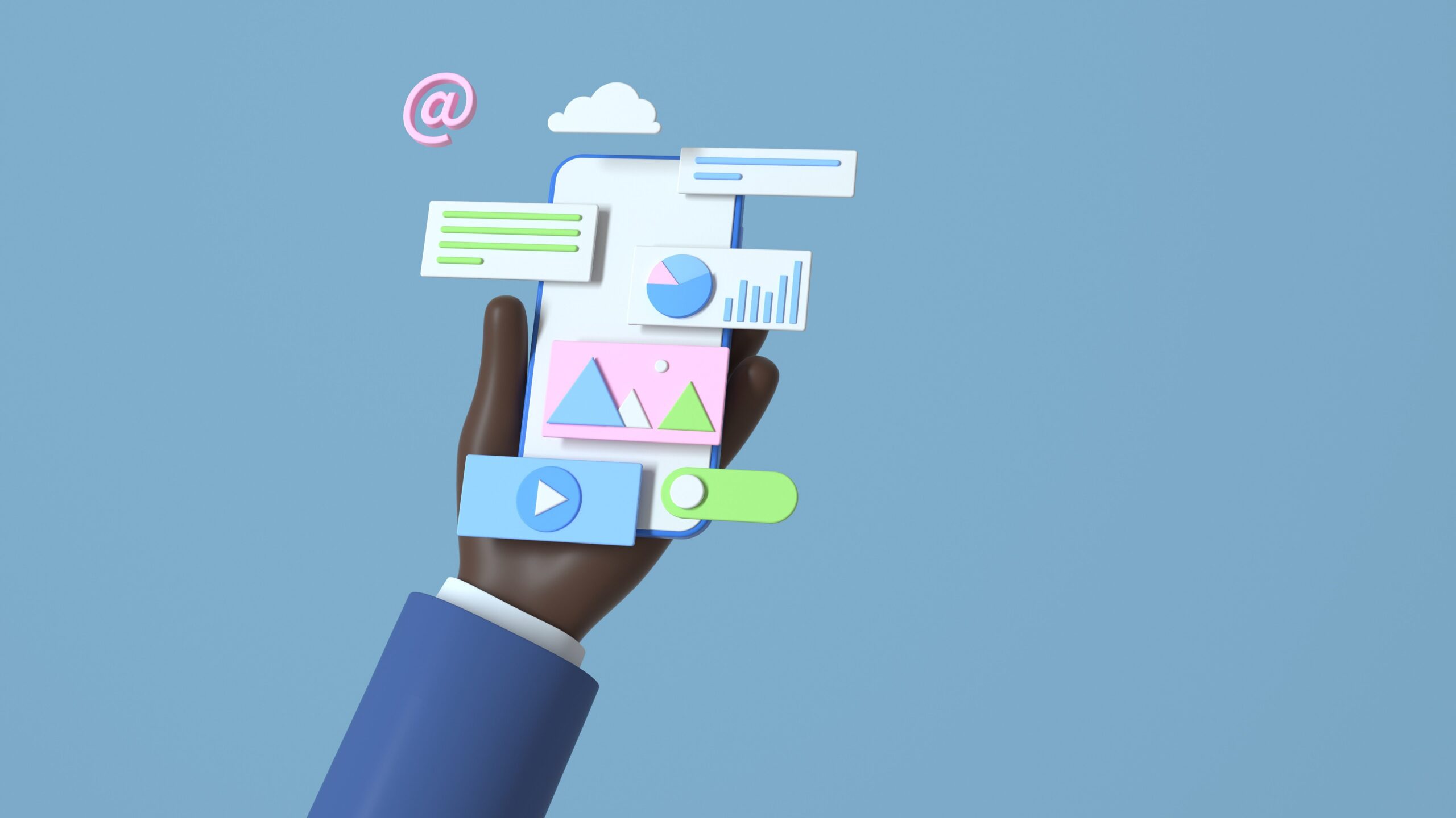 Hand holding phone with data. Conceptual. Illustration.