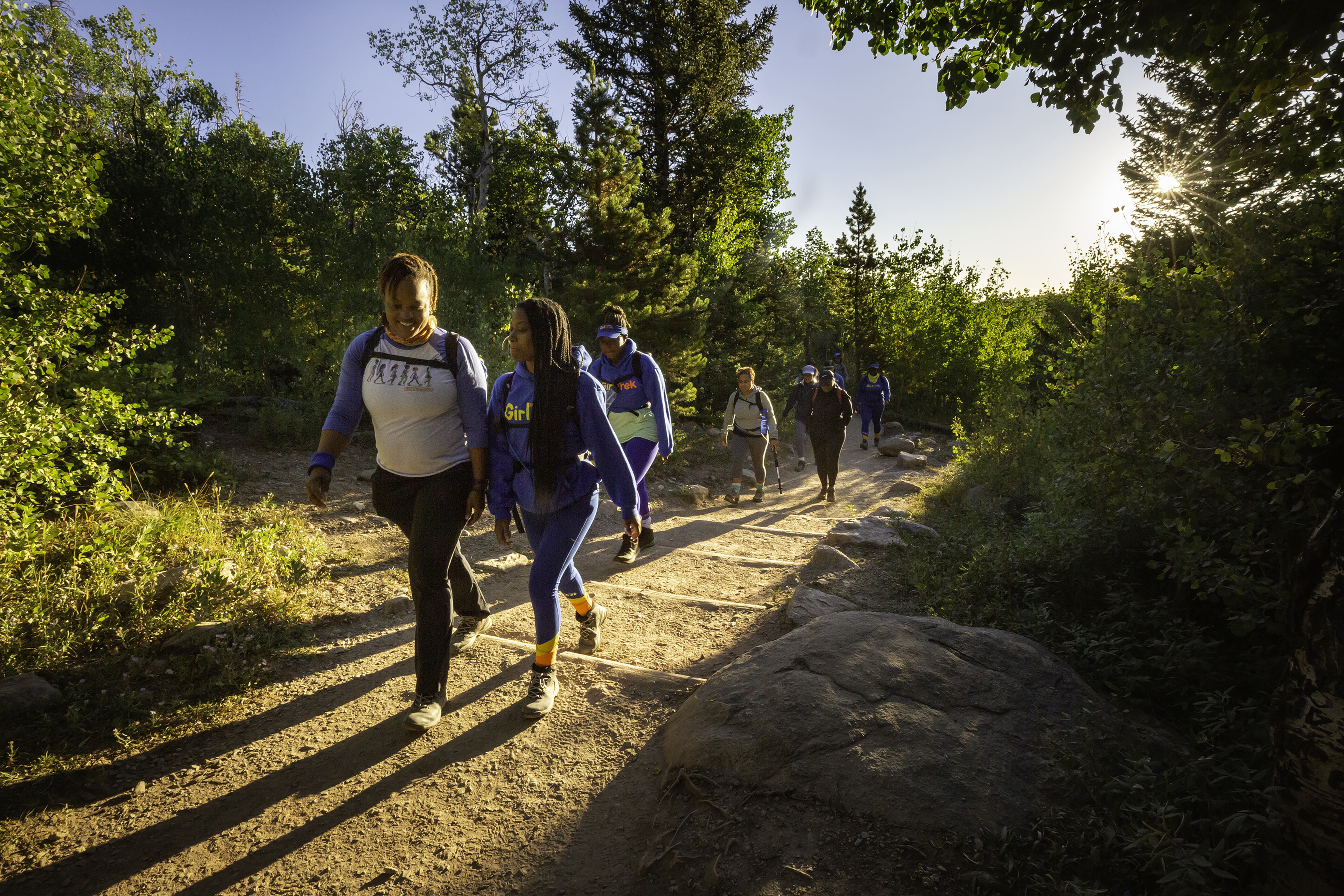 Members of GirlTrek, a nonprofit that encourages Black women to walk for better health, hike in Estes Park, Colorado in August 2019.