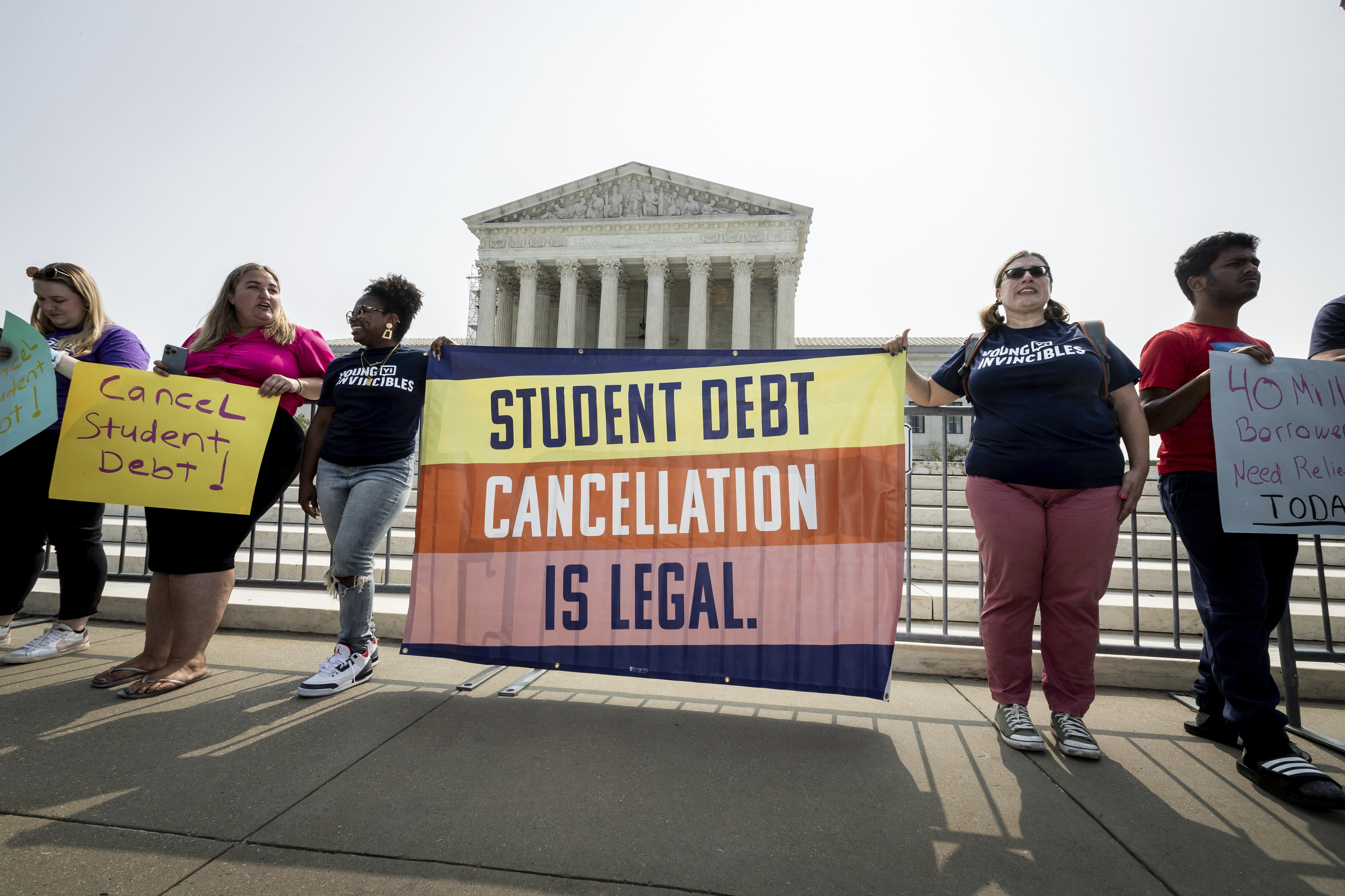 Students protest at the Supreme Court after it rules against President Joe Biden's student-debt relief program. The opinion does not prohibit student loan forgiveness but finds that the law used to authorize the program was beyond the scope of what Congress intended.