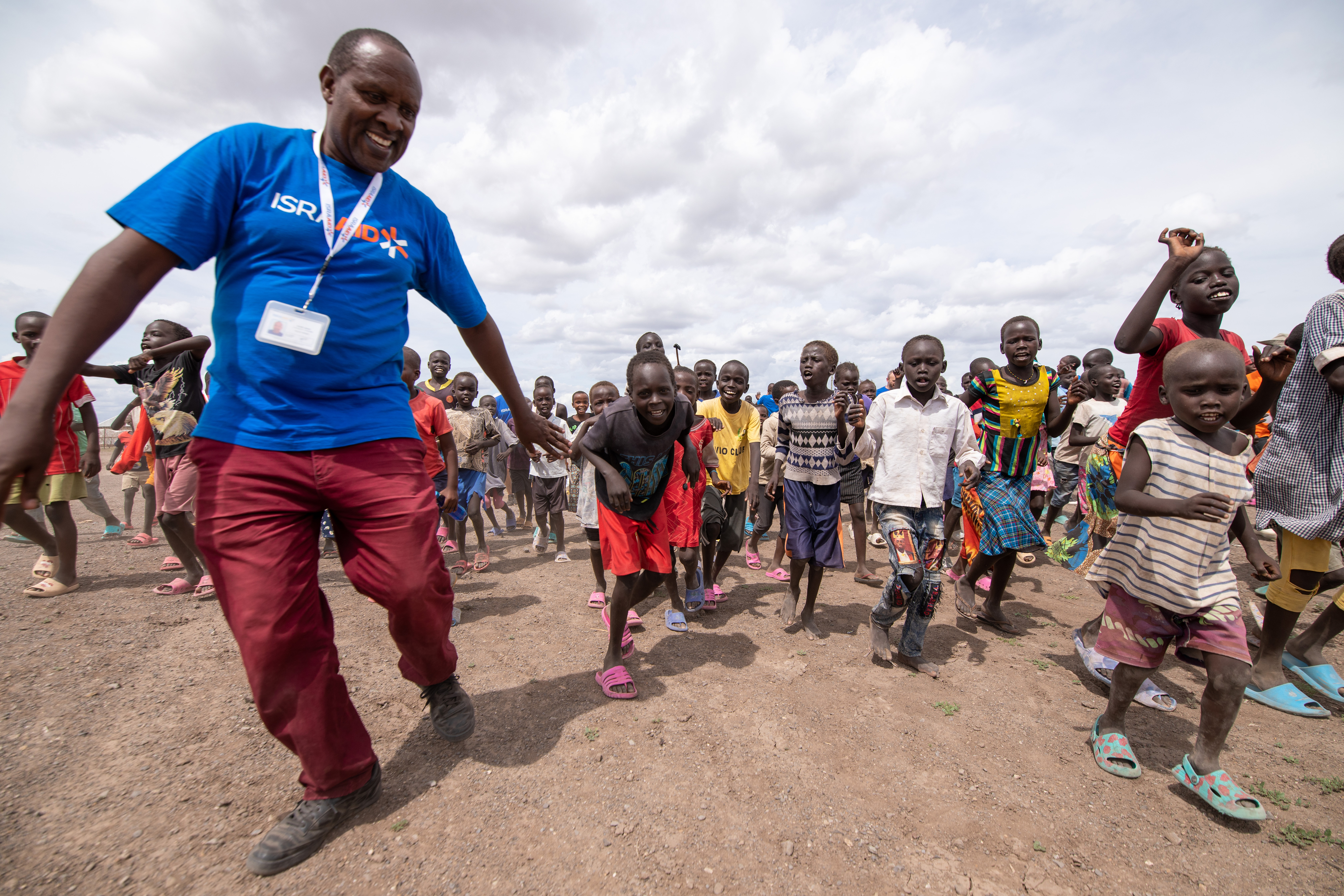 An IsraAID team member leads a children’s activity at Kakuma Refugee Camp.