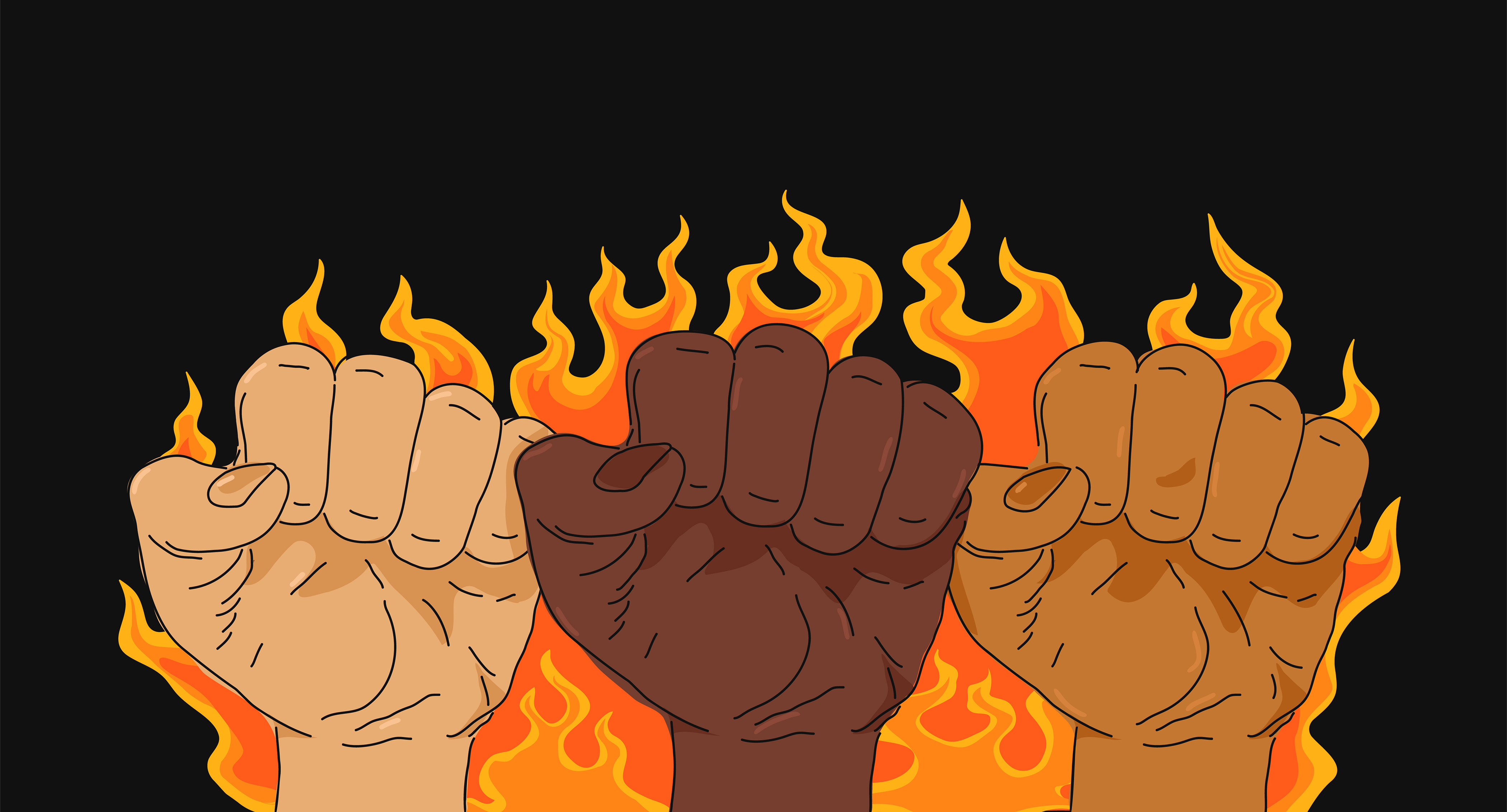 Raised fists on fire. (Getty Images)