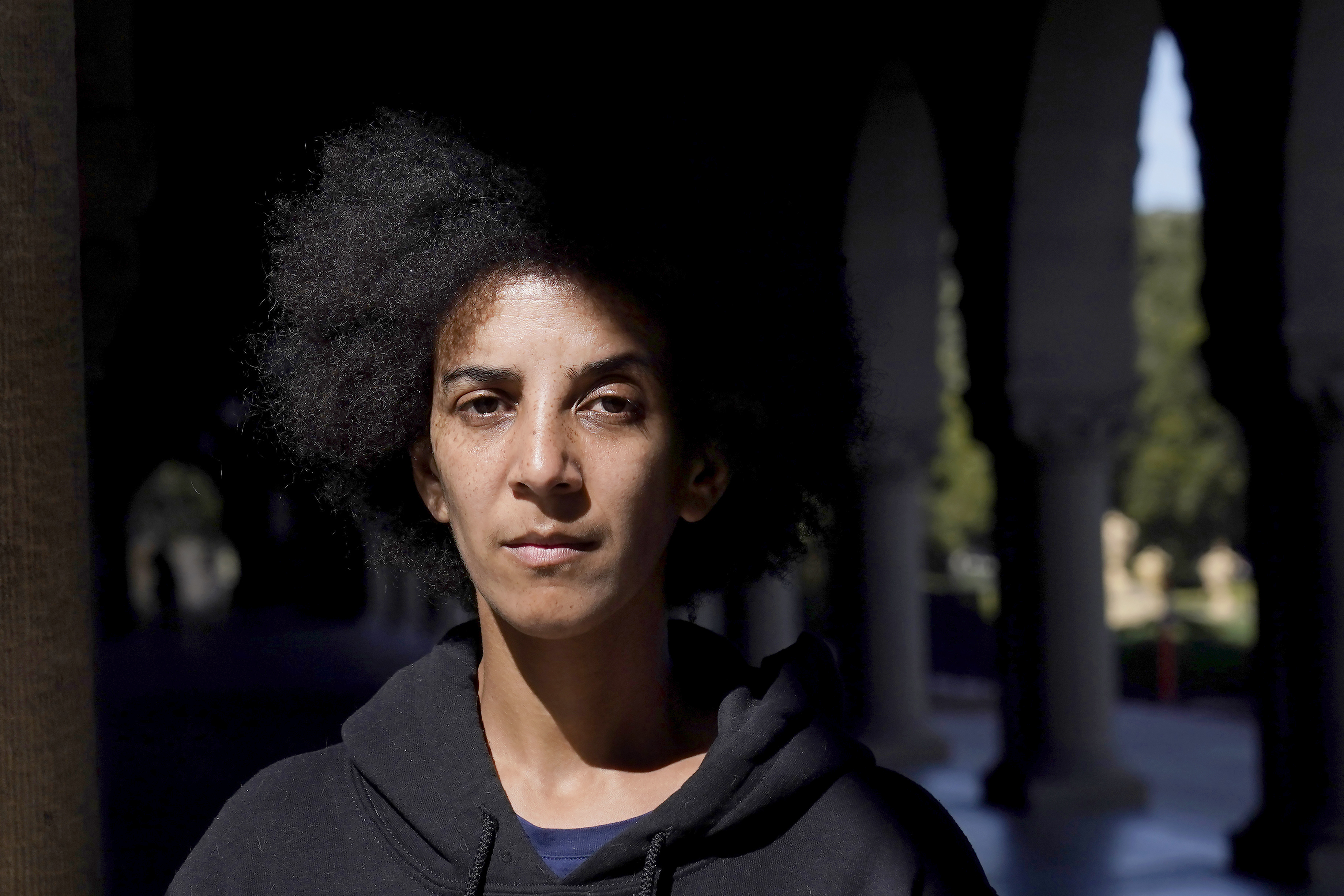 Timnit Gebru poses for a phots in Stanford, Calif., Monday, March 21, 2022.