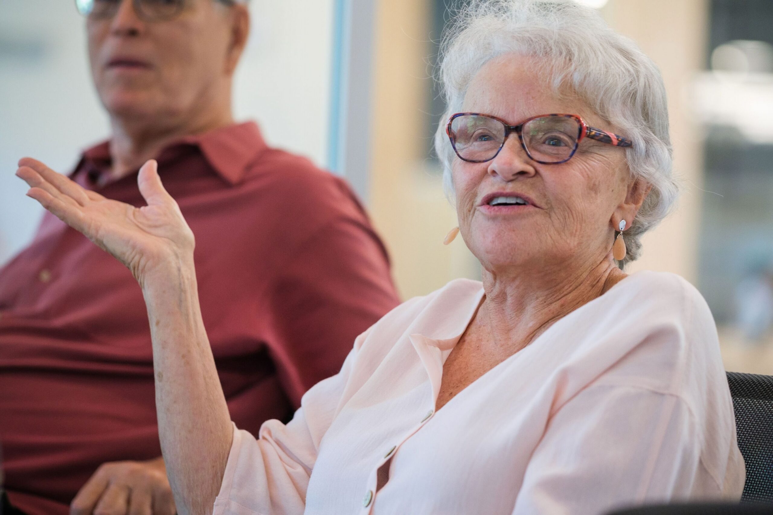 Diana Blank, founder of the Kendeda Fund, left, speaks about the foundation’s Kendeda Building project in Atlanta. (Vertical River)