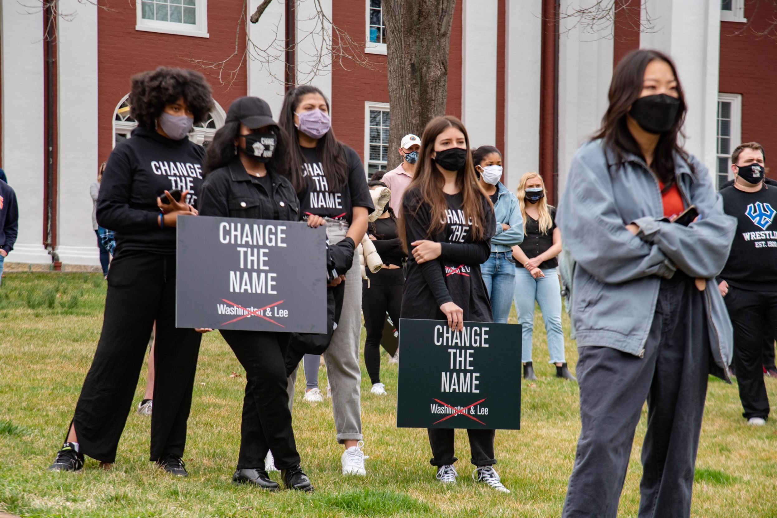Washington and Lee University students protest in March 2021 over the school’s name.
