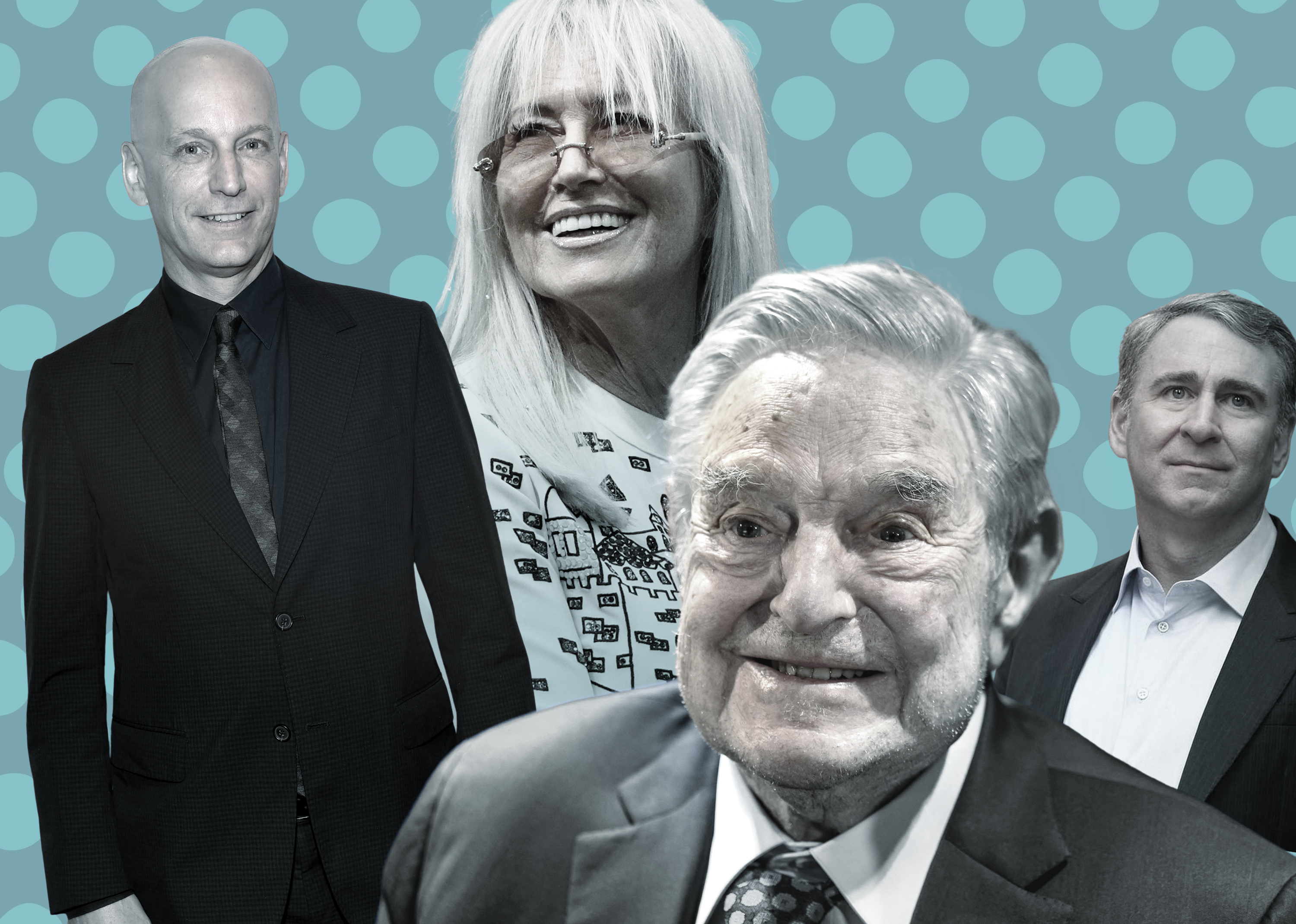 From left: Jon Stryker, Miriam Adelson, George Soros and Kenneth Griffin