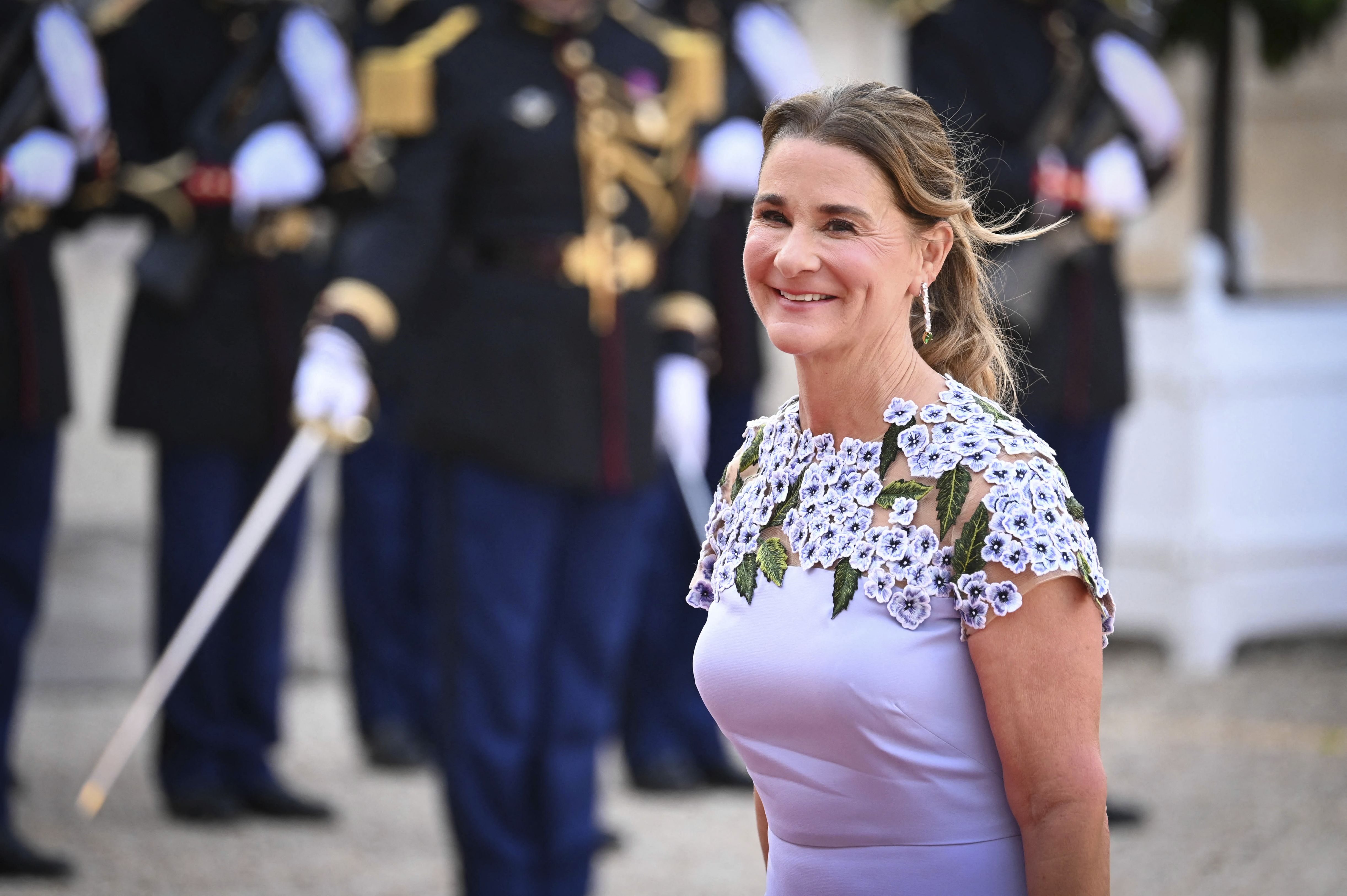 Melinda French Gates arrives for an official dinner at the Elysee Palace during the New Global Financial Pact Summit in Paris on June 22, 2023.
