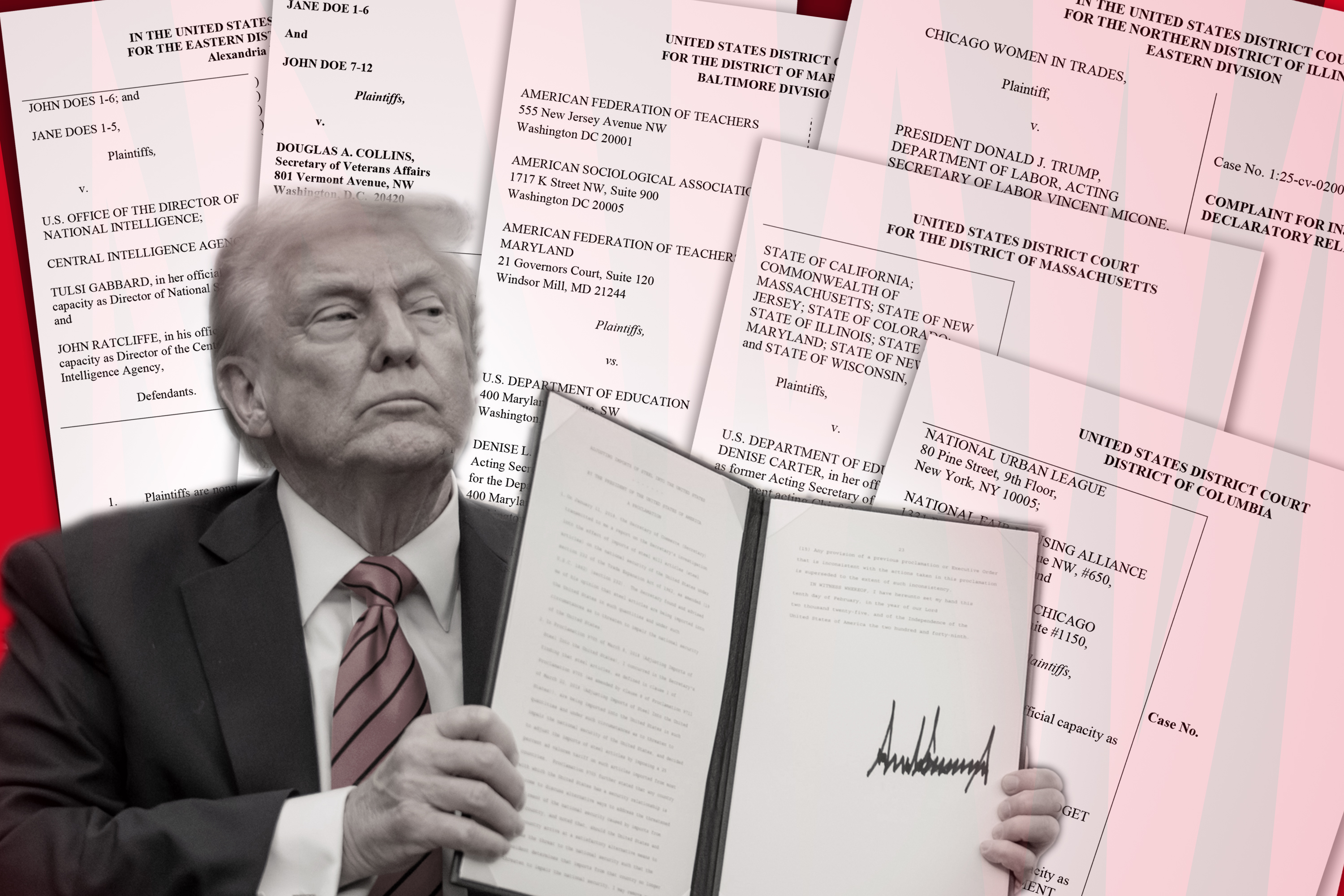 Recent lawsuits filed against the president and members of his cabinet, as well as other federal agencies, in response to various executive orders issued since January.