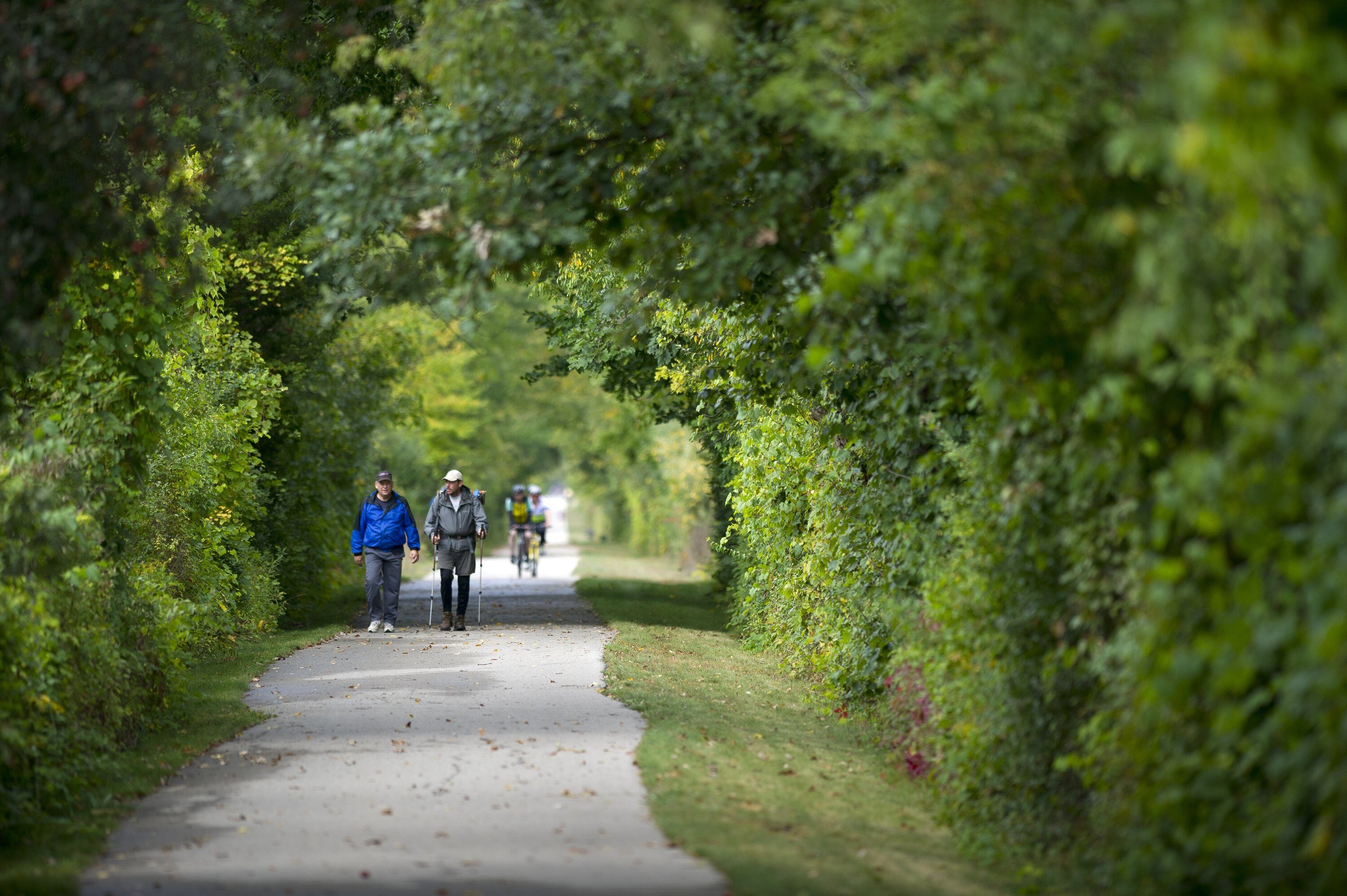 Hikers on Lakelands Trail in Hamburg Township, Michigan on September 21, 2013. 