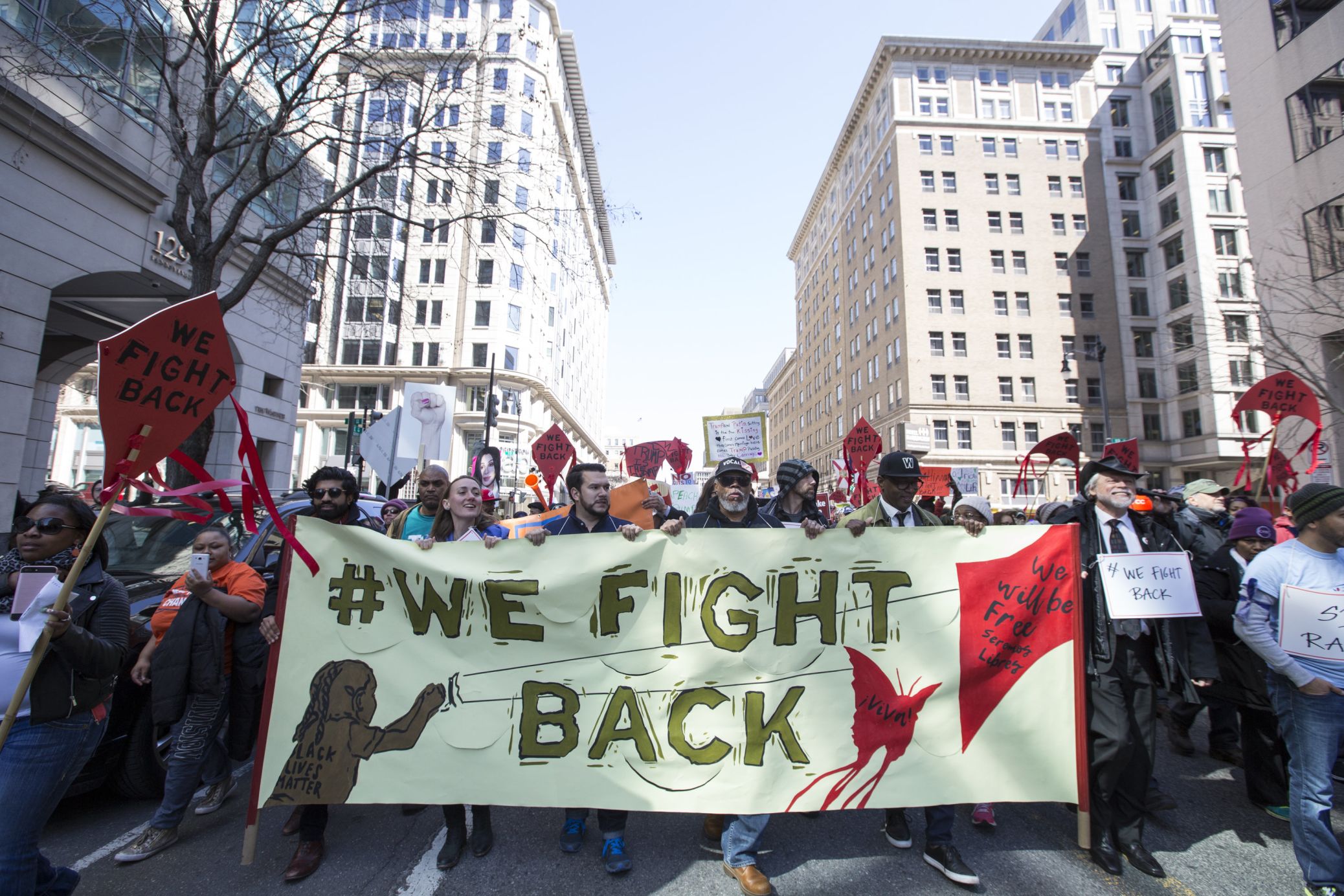 Some grant makers disagree over whether support should go toward helping specific groups versus more basic democracy-building efforts like better civics education. Here, activists in Washington, D.C., protest Trump administration policies on health care.