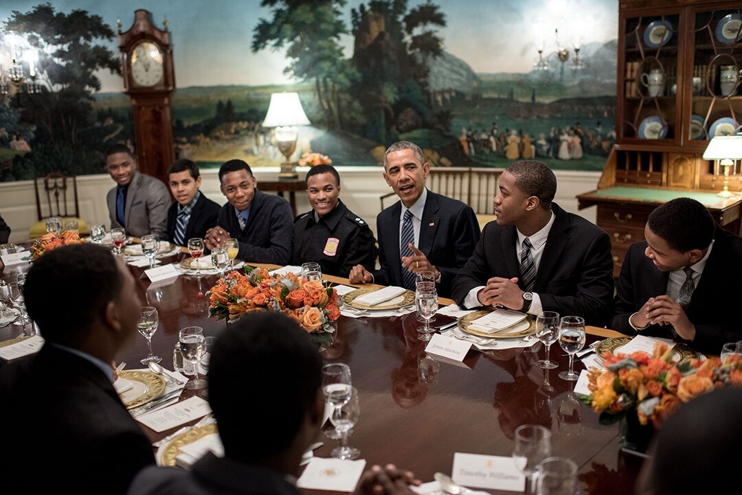 President Obama lunches at the White House with My Brother's Keeper mentorship participants. Mr. Obama is expected to maintain close ties with the program he initiated to support boys and young men of color.