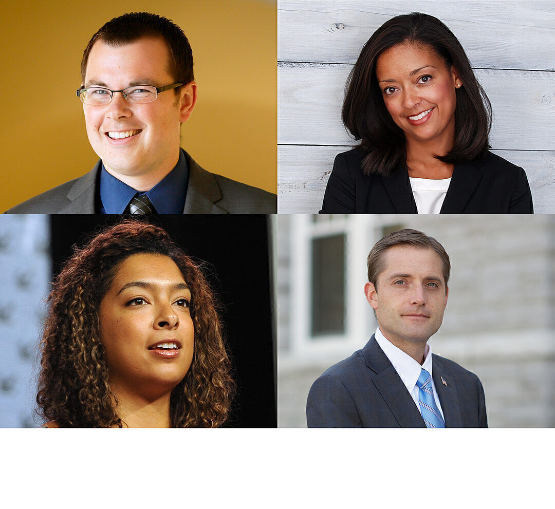 (Clockwise from top left) Mike Goorhouse, CEO of the Community Foundation of the Holland/Zeeland Area; Tiffany Cooper Gueye, head of education nonprofit BELL; Nick Langridge, vice president for university advancement at James Madison University; Code2040 co-founder Laura Weidman Powers.