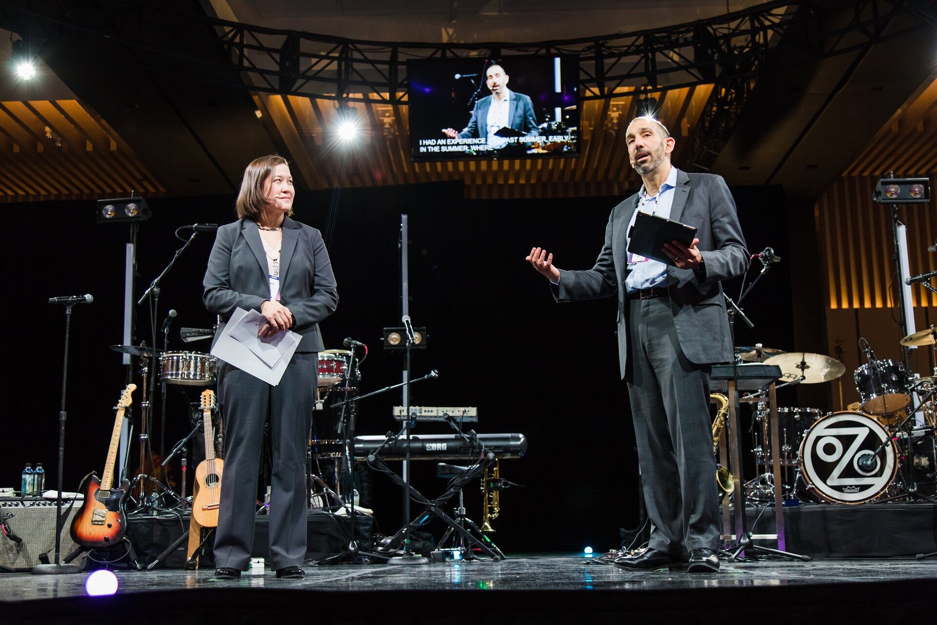 Sarah Kastelic, executive director of the National Indian Child Welfare Association, and Dan Cardinali, president and CEO of Independent Sector, on the Main Stage at Upswell.