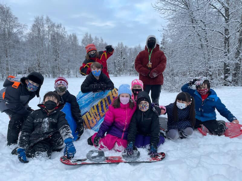 Alaskan youth on a sledding field trip, Boys & Girls Club at Woodland Park.
