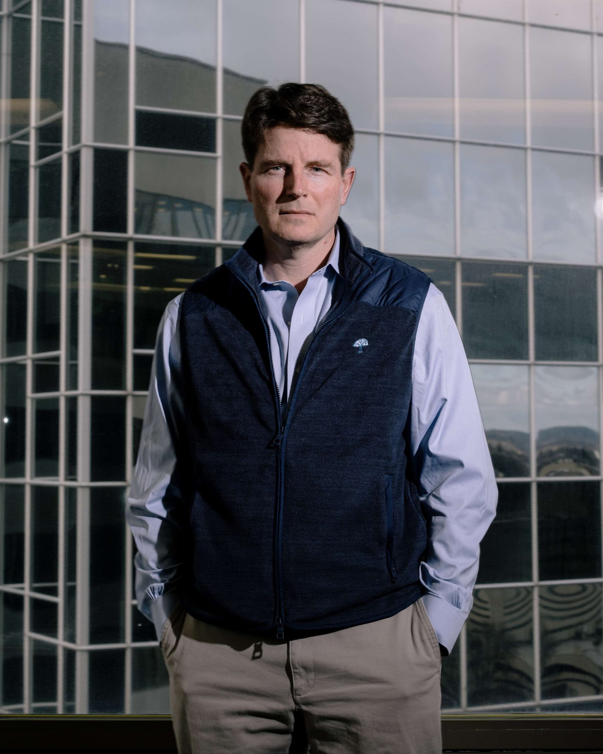 STAMFORD, CT - January 31, 2023: The hedge fund manager Sean Fieler poses for a portrait in his office at Equinox Partners on January 31, 2023 in Stamford, Connecticut. Fieler, a conservative Catholic, has spent the past 20 years supporting conservative causes. He has donated to almost 20 anti-abortion groups, anti-LGBTQ efforts, and right wing think tanks.