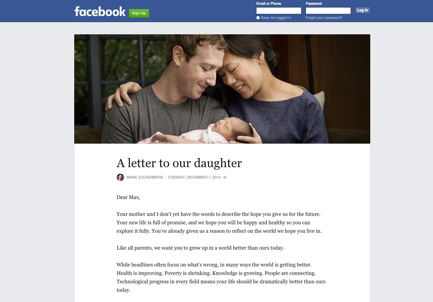 Zuckerberg’s $45 billion pledge to ‘improving this world’ is one of philanthropy’s biggest. In a letter to his newborn daughter, Max, Zuckerberg provides insight into what causes resonate most with him and his wife, Priscilla Chan.