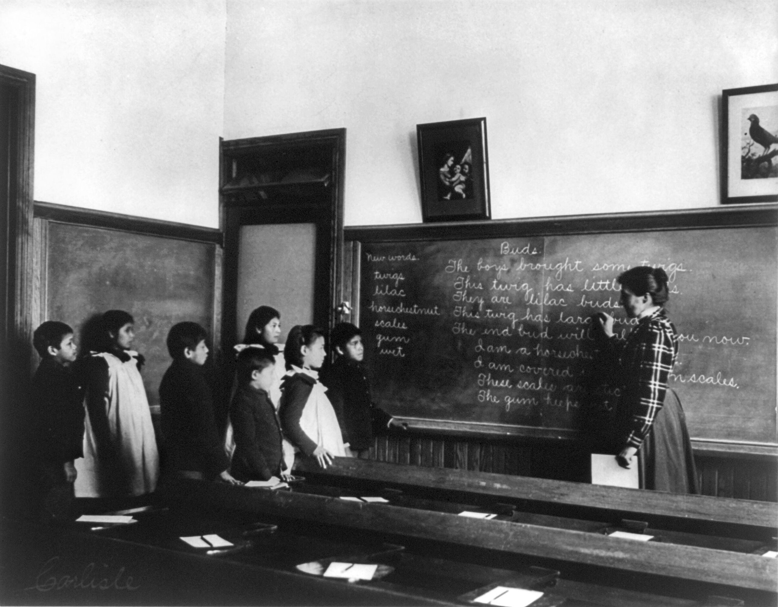 Elementary school class c1901 at the Carlisle Indian School in Carlisle, Pennsylvania.