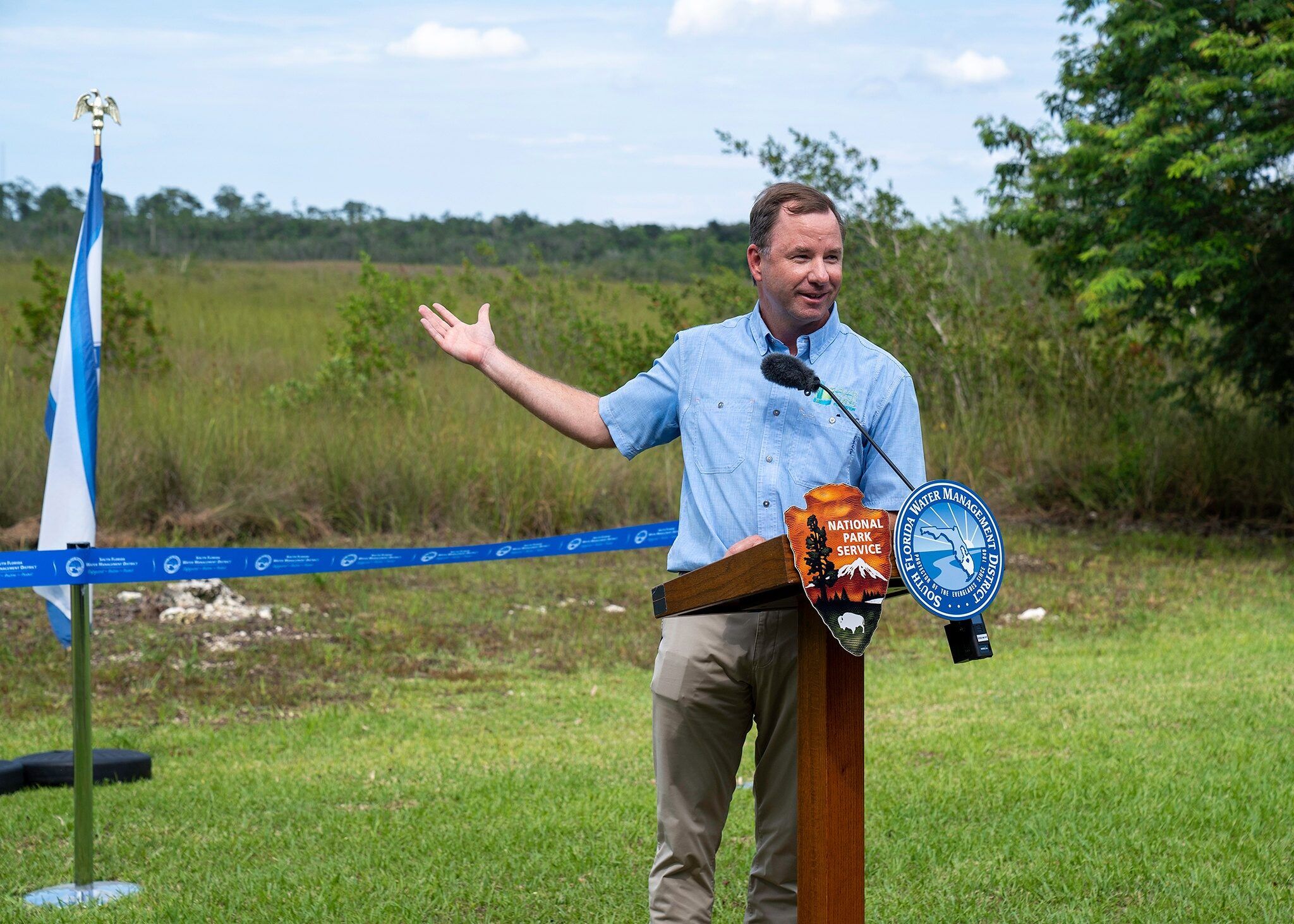 Eric Eikenberg at Everglades National Park speaking at the completion of the Taylor Slough Flow Improvement Project in May of 2023.