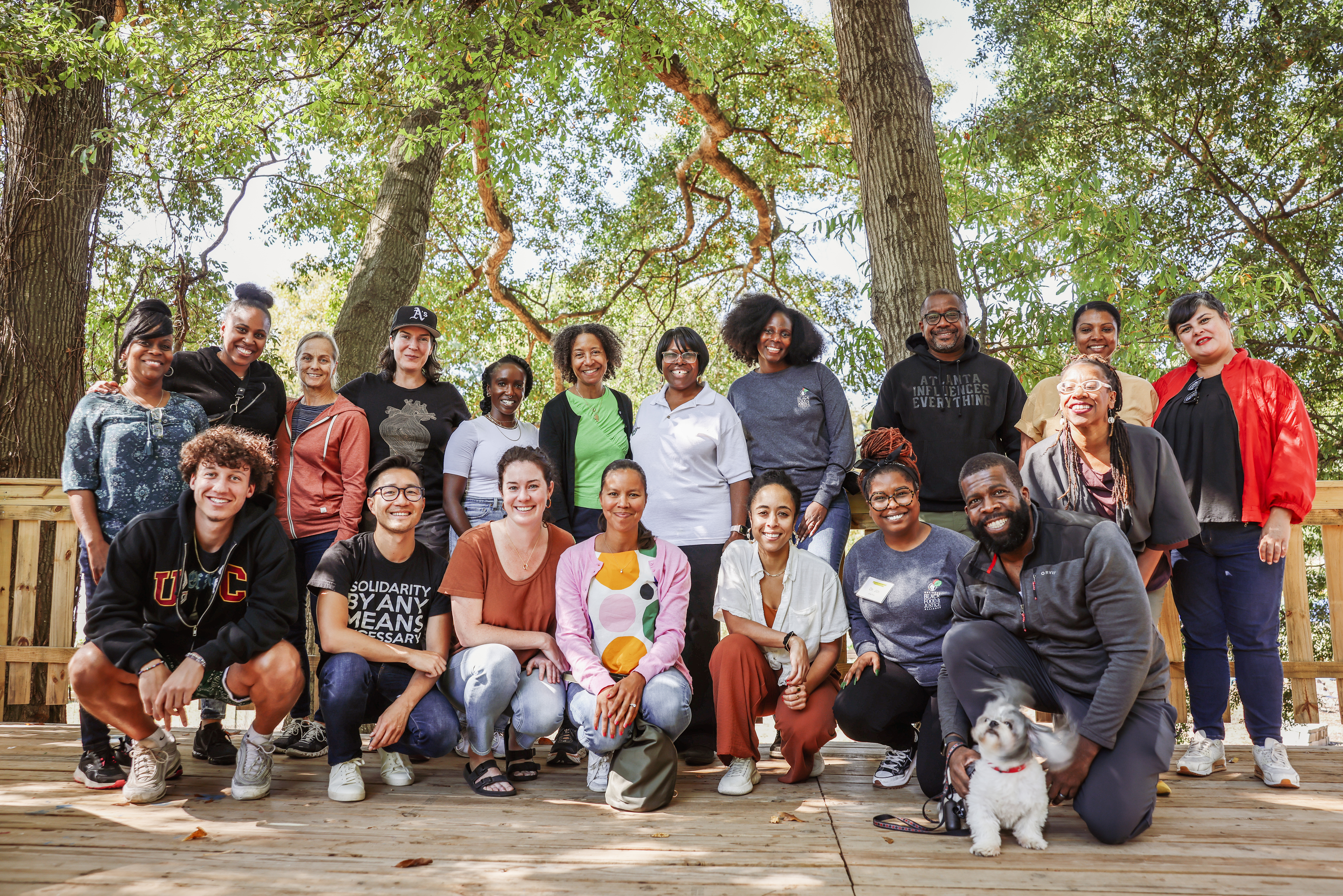 Democracy Frontlines Fund members and grantee partners from the National Black Food & Justice Alliance at one of their Atlanta sites in October 2022.