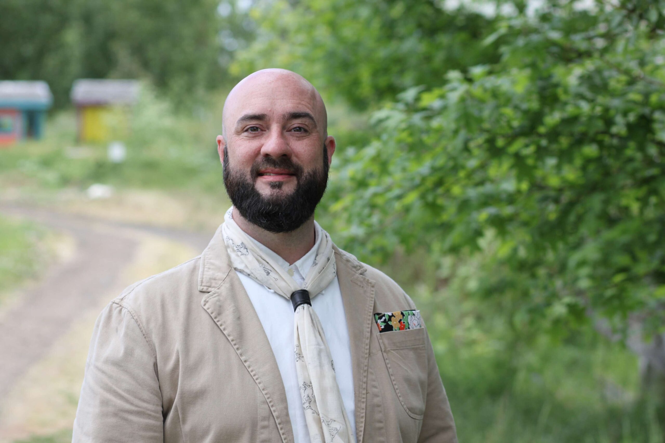 C. Nathan Harris in the garden area of Oregon Food Bank in NE Portland.