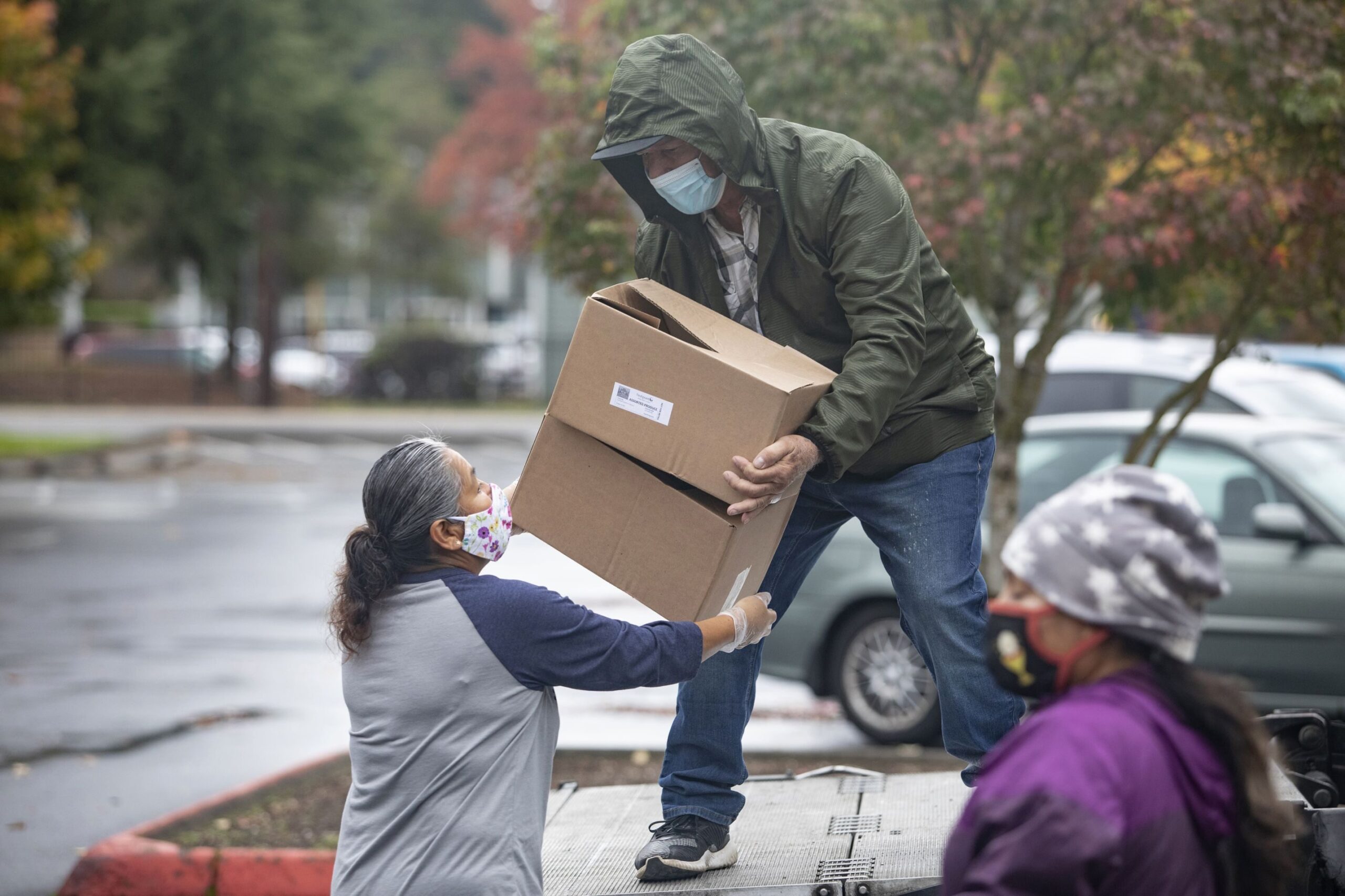Volunteers at a recent free food bank put on by a partner of the Oregon Food Bank.