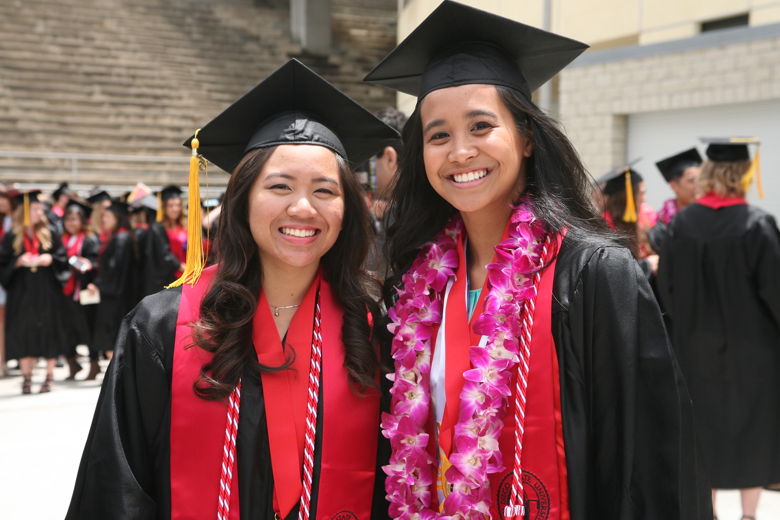 Graduates at the 2015 San Diego State University commencement wear “distinguished-donor” cords.