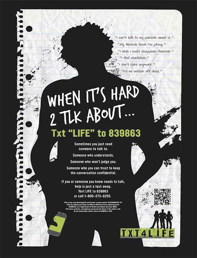 Depressed Teenagers Can Call or Text for Help